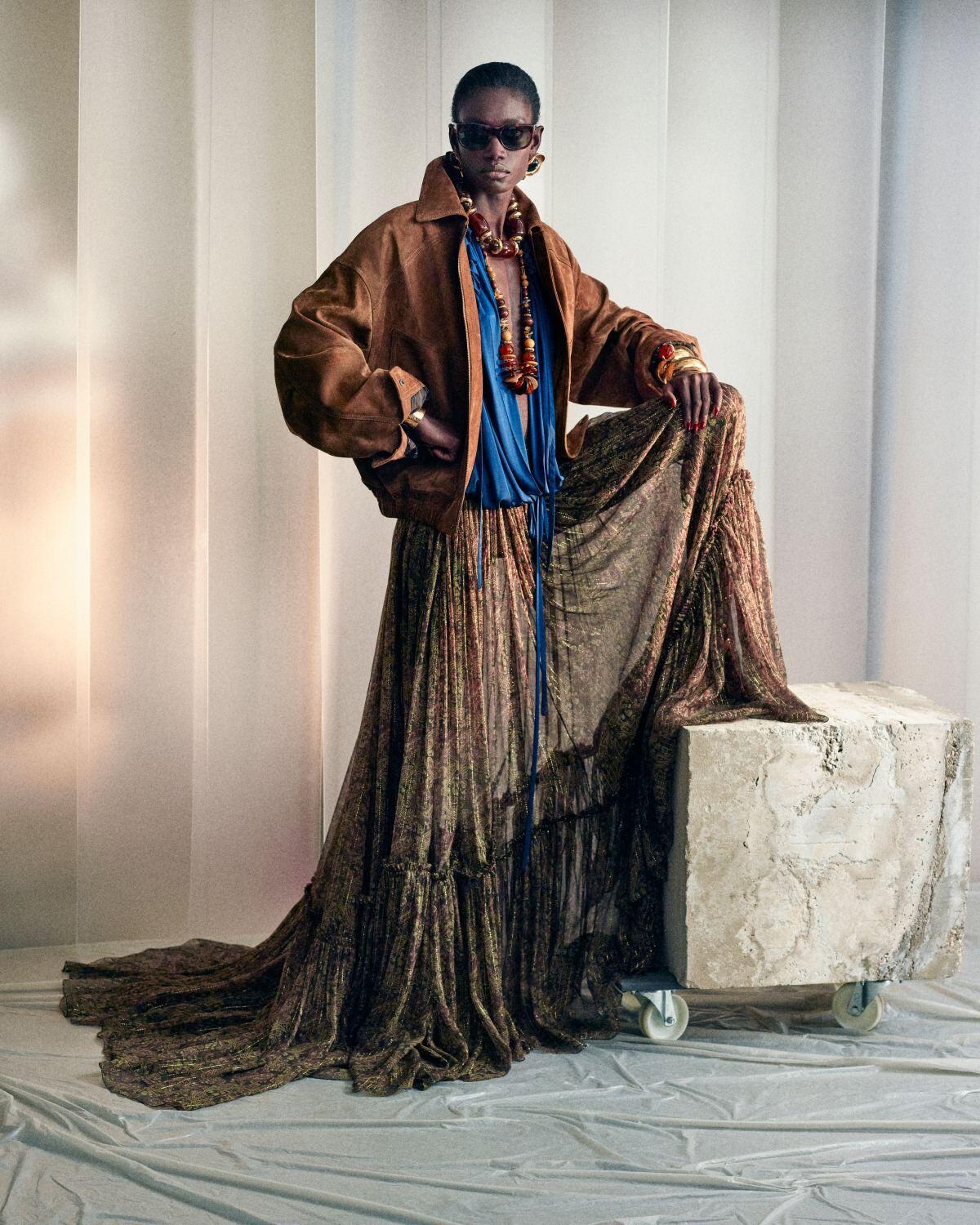 ruffled skirt in lurex paisley silk Product Image