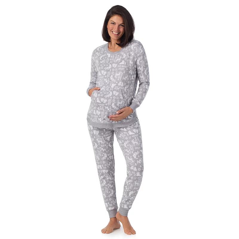 Maternity Cuddl Duds® Sweater Knit Crewneck Pajama Top & Pajama Bottoms Set, Women's, Size: XXL-MAT, Grey Grey Dogs Product Image
