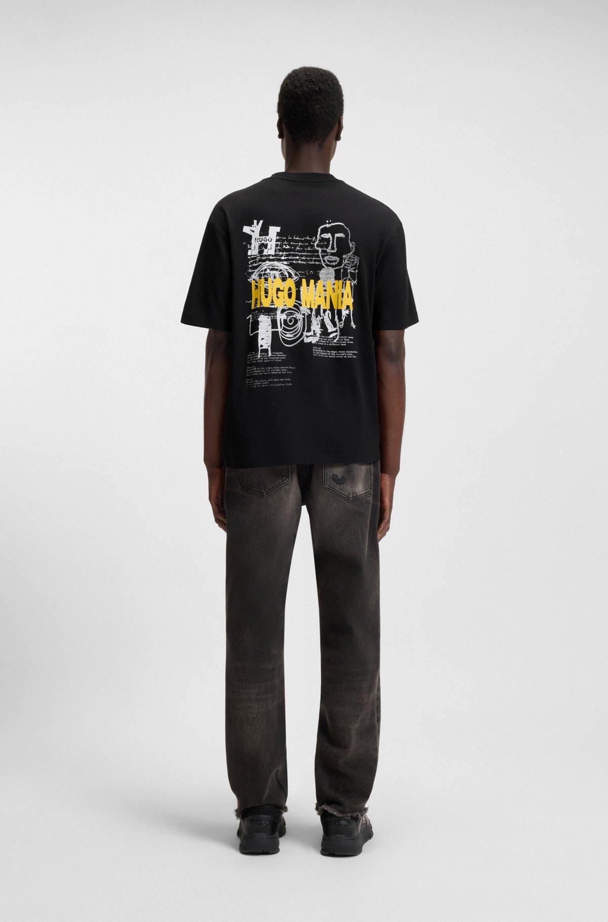 HUGO - Cotton jersey T-shirt with mixed-print monogram graphics - Black Product Image