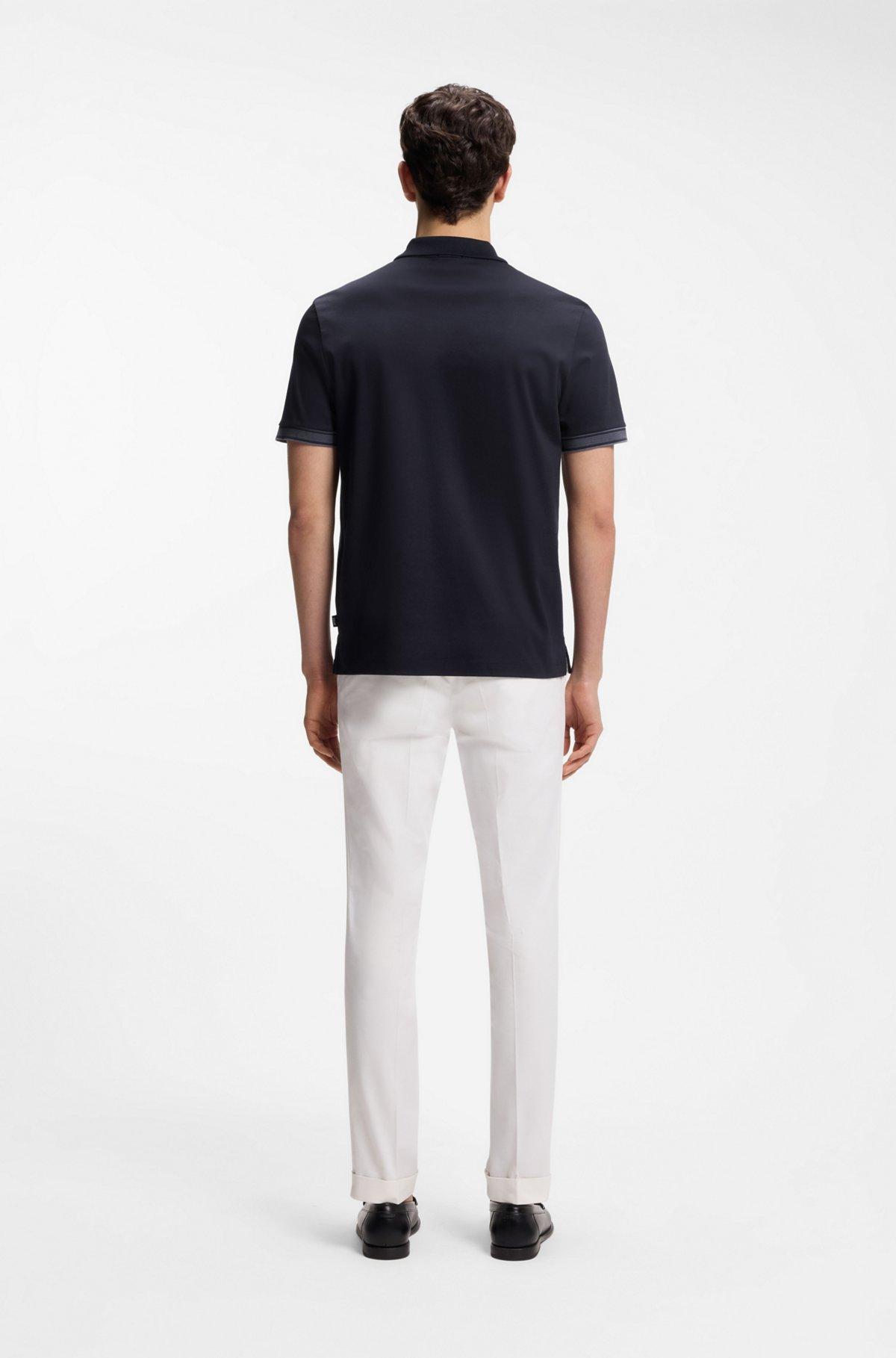 Striped-trim polo shirt in mercerised cotton Product Image