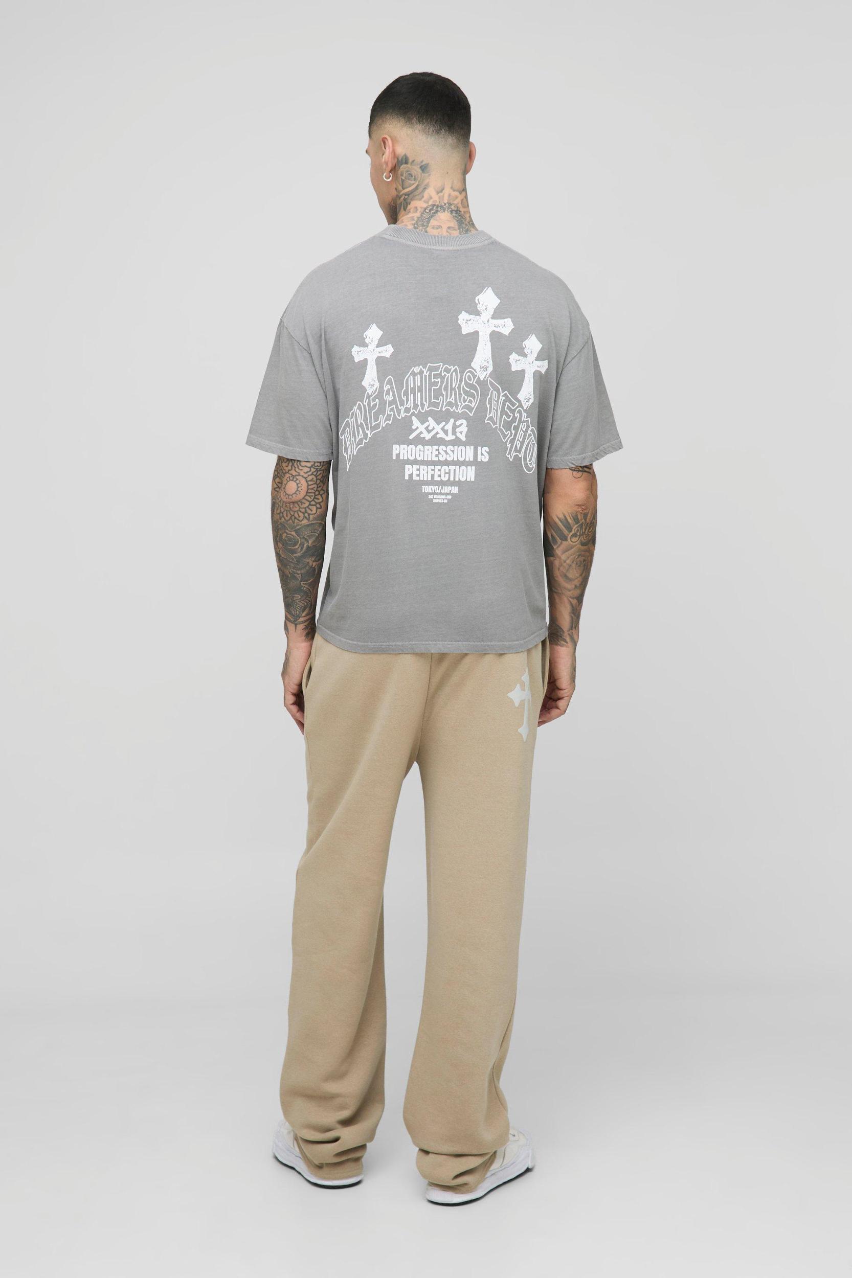 Tall Relaxed Puff Print Cross Jogger | boohooMAN USA Product Image