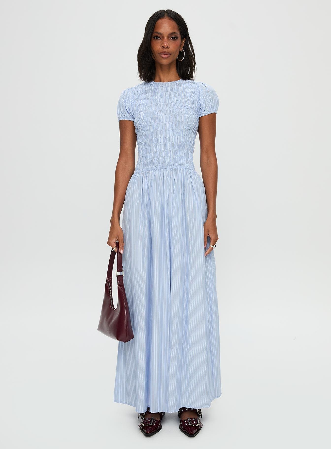 Wendelin Shirred Maxi Dress Blue Stripe Product Image
