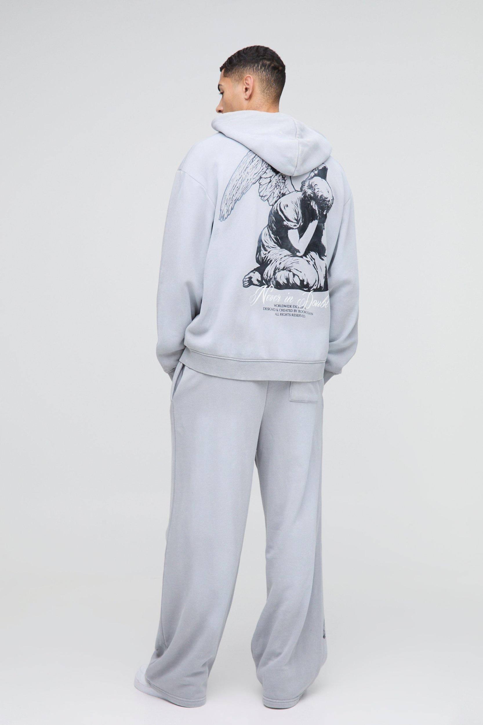 Oversized Graphic Washed Zip Through Hoodie | boohooMAN USA Product Image