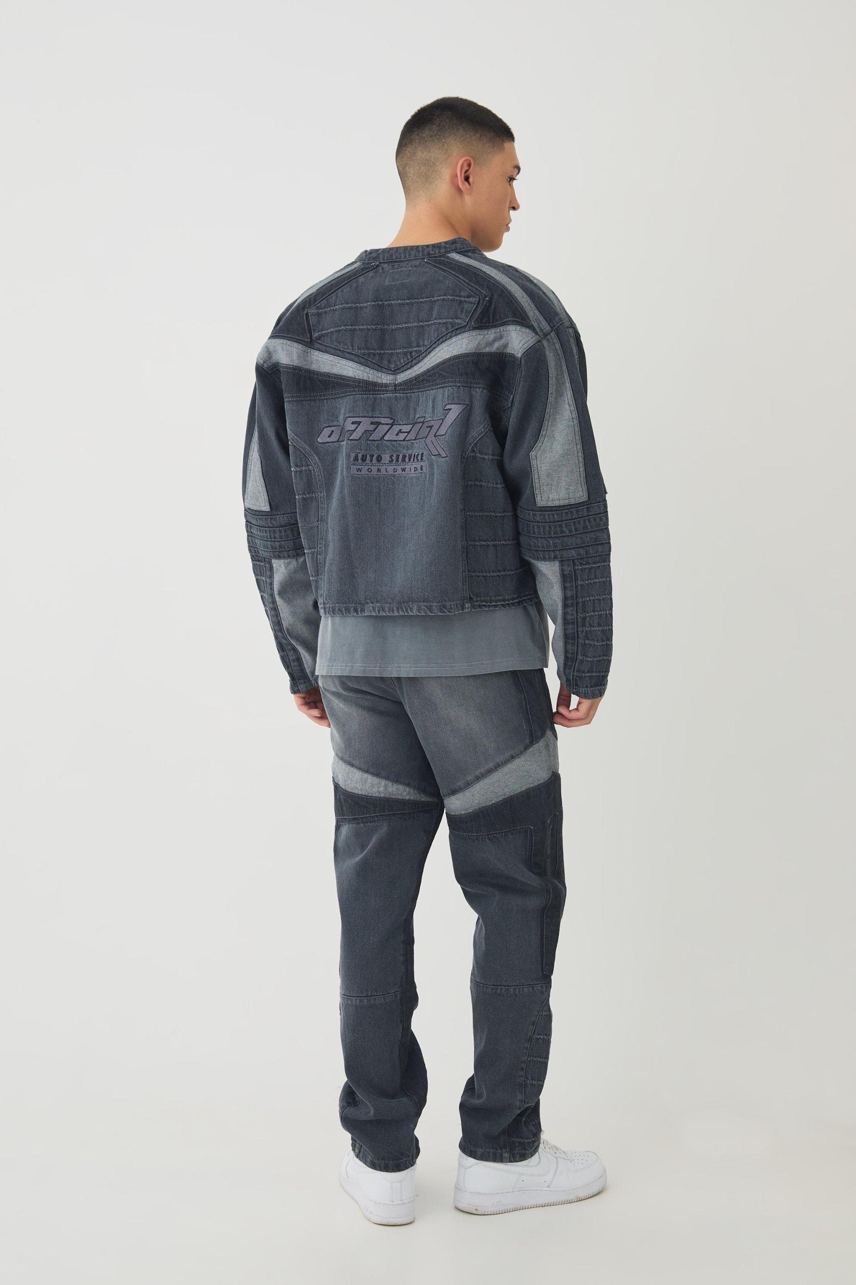 Straight Leg Moto Applique Jeans | boohooMAN USA Product Image