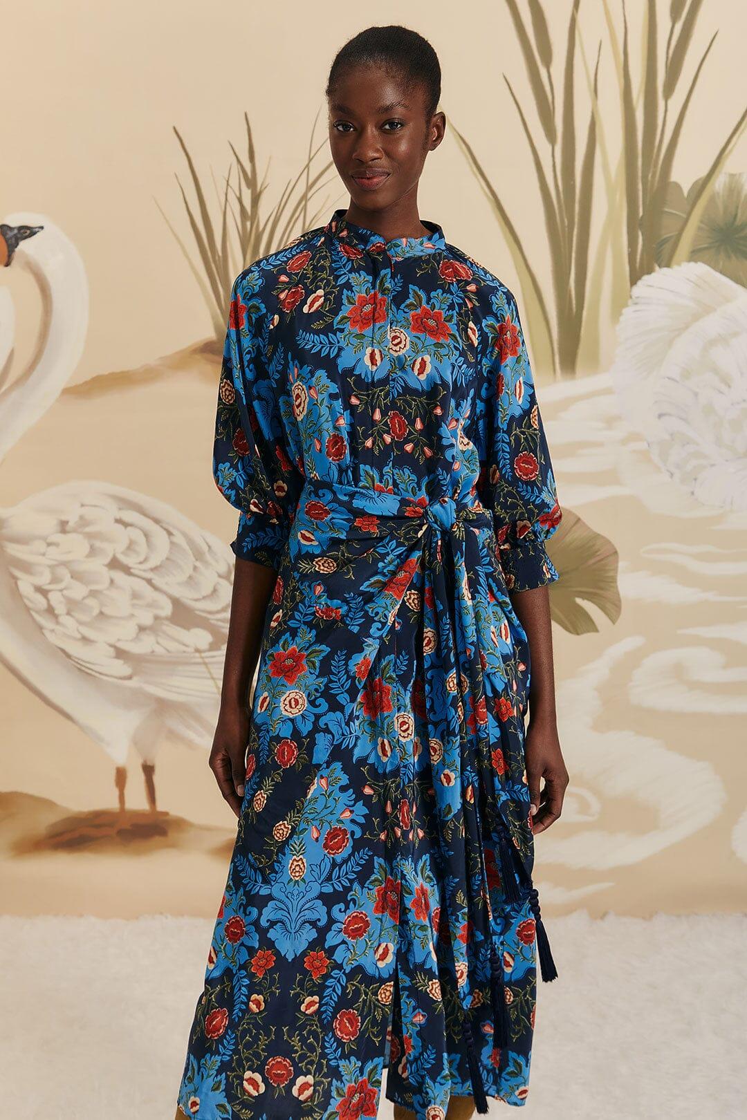 Blue Arabesque Floral Midi Dress Product Image