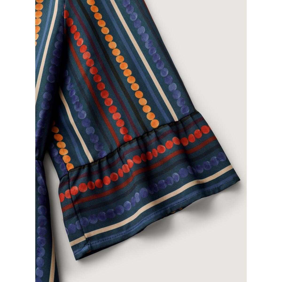 Plus Size Colorful Stripes Stretchy Waist Midi Dress Indigo Women Leisure V-neck Elbow-length sleeve Curvy BloomChic 28/5X Product Image