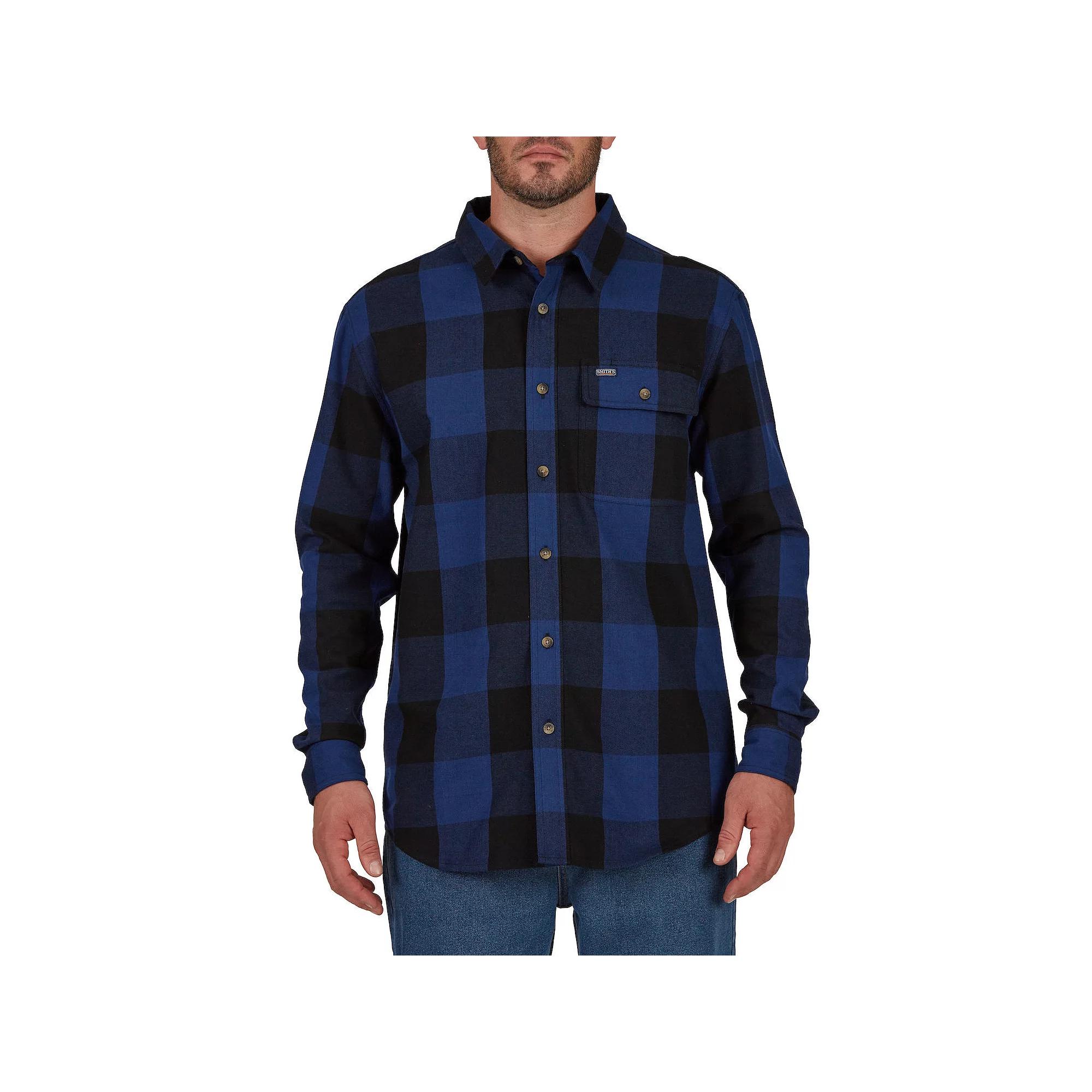 Men's Smith's Workwear Relaxed-Fit Buffalo Plaid Flannel Button-Down Shirt, Size: XXL, Dark Black Product Image