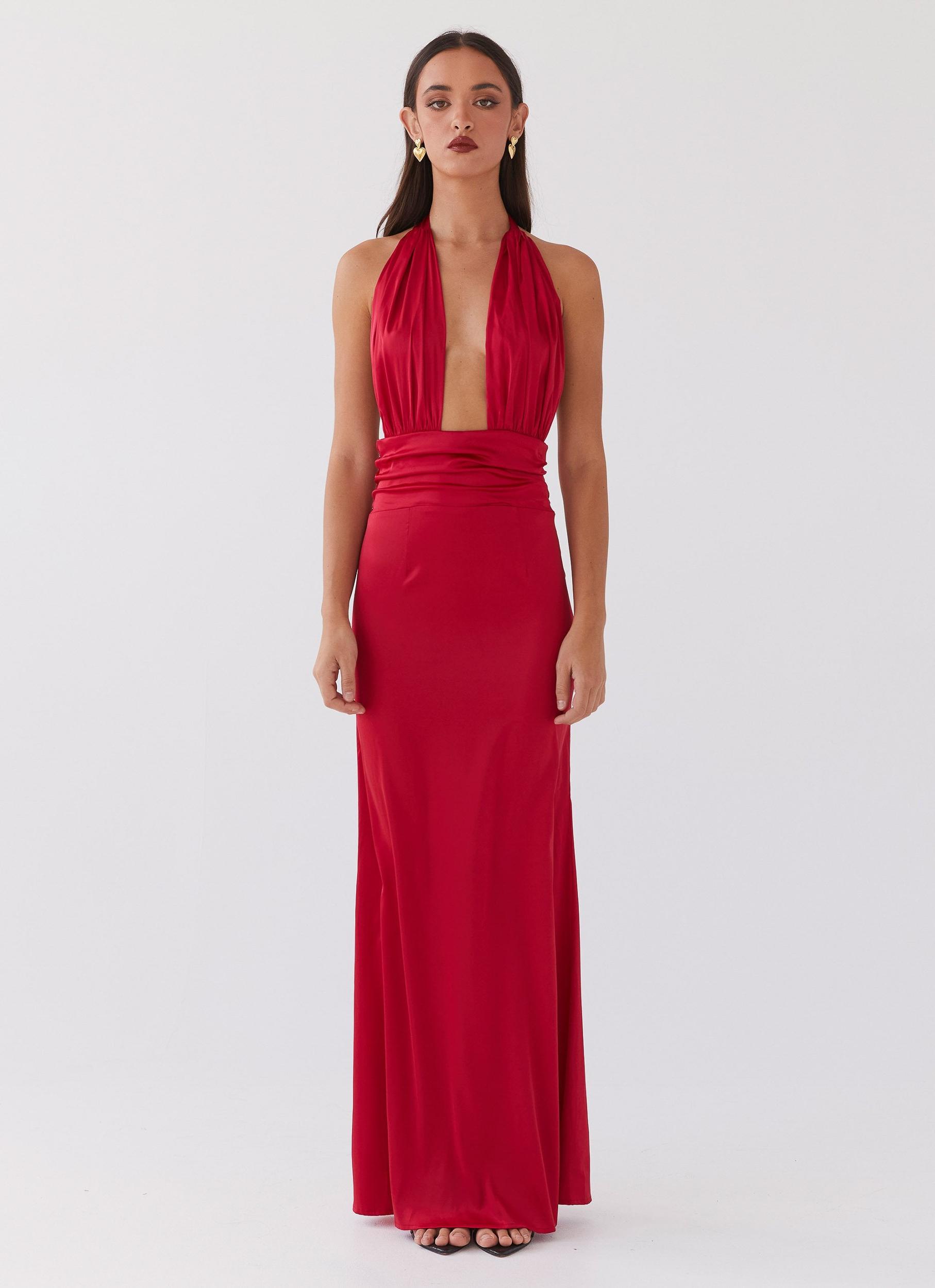 Lovelust Halterneck Maxi Dress - Red Product Image
