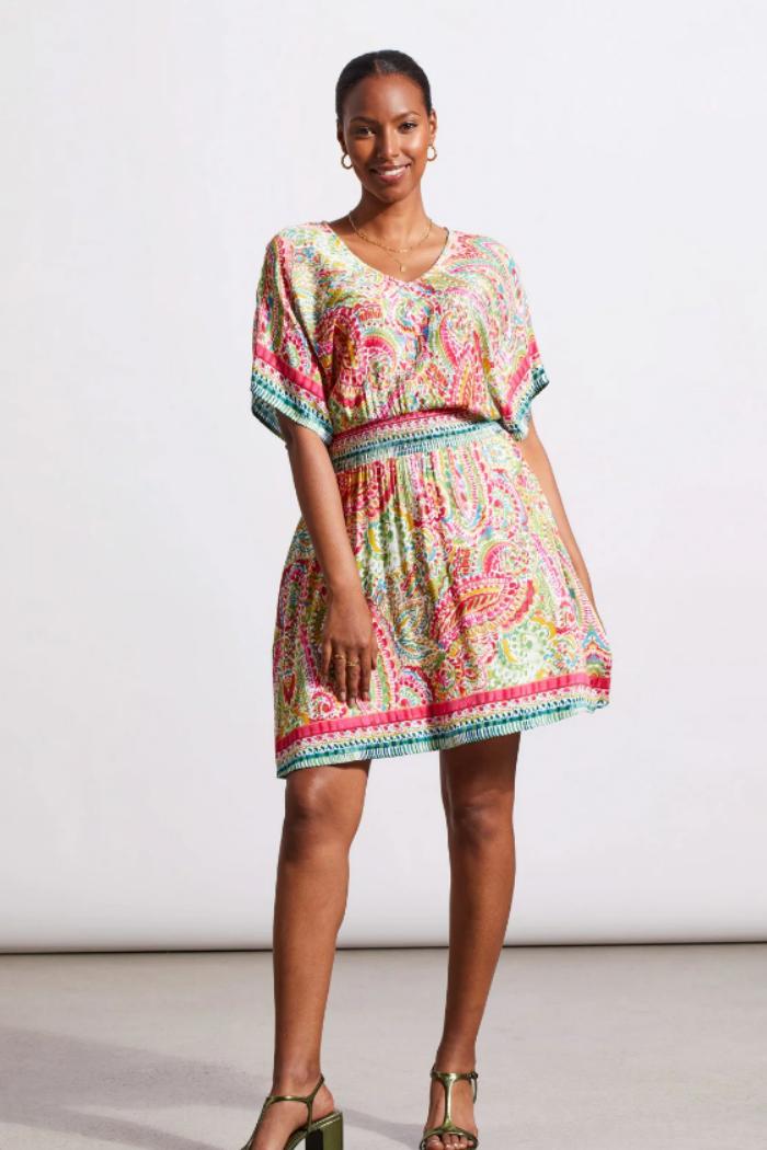 Printed V-Neck Dress with Dolman Sleeves Product Image