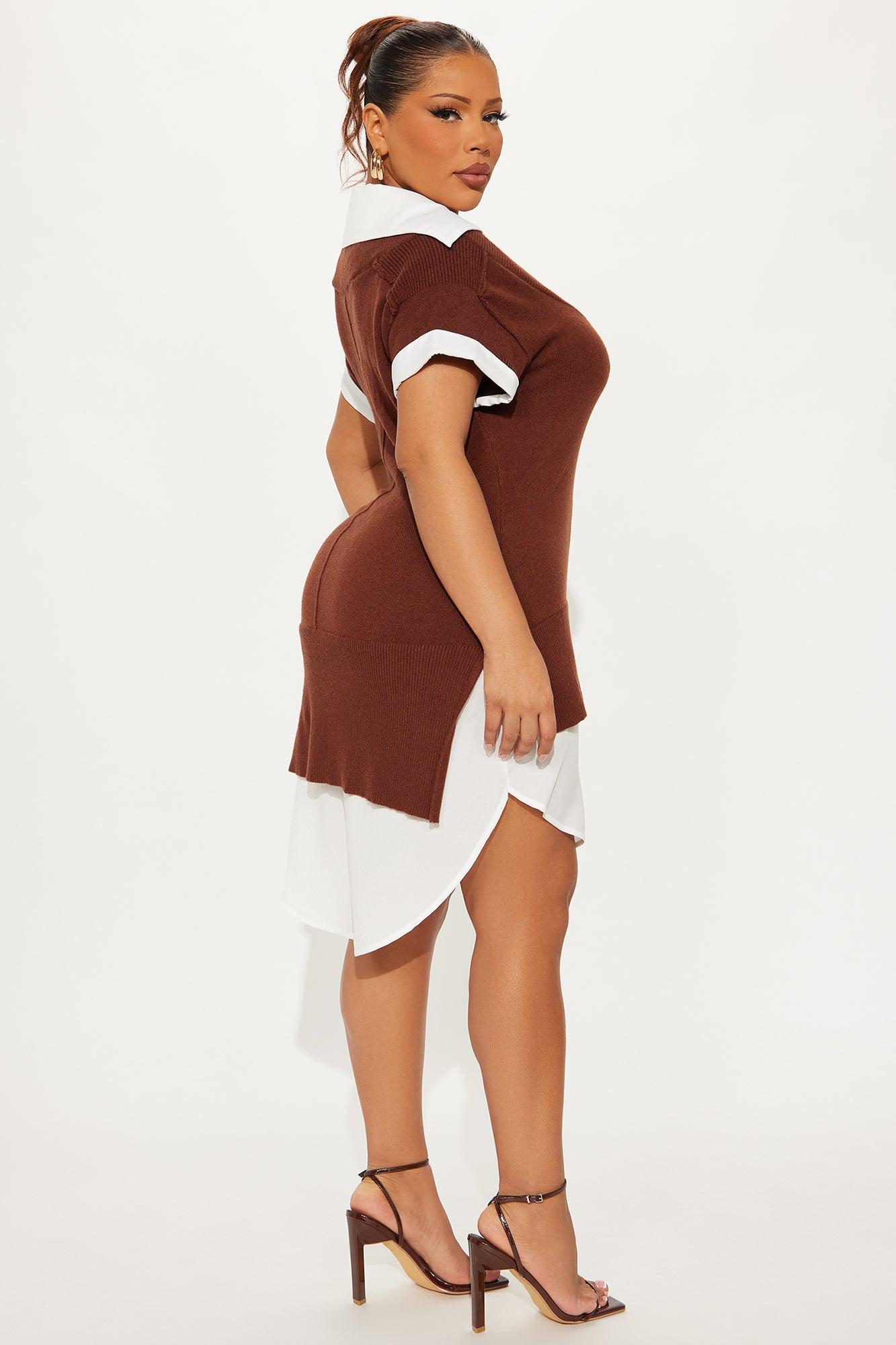 Tali Button Up Sweater Mini Dress - Brown/combo Female Product Image