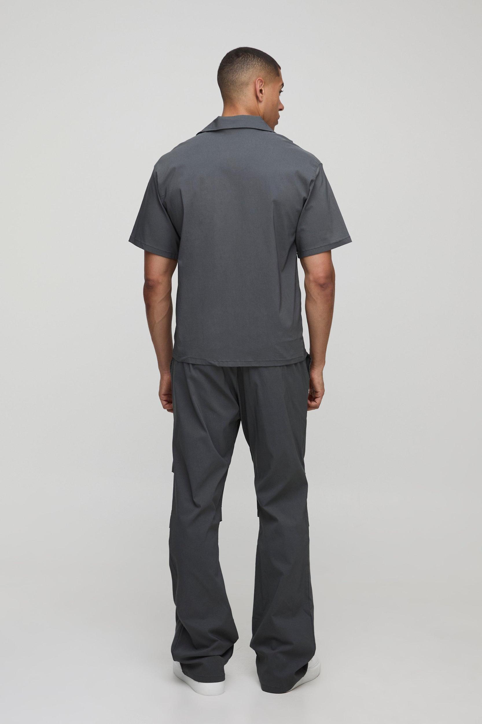 Oversized Revere Bengaline Shirt & Pleated Straight Stacked Pants Set | boohooMAN USA Product Image