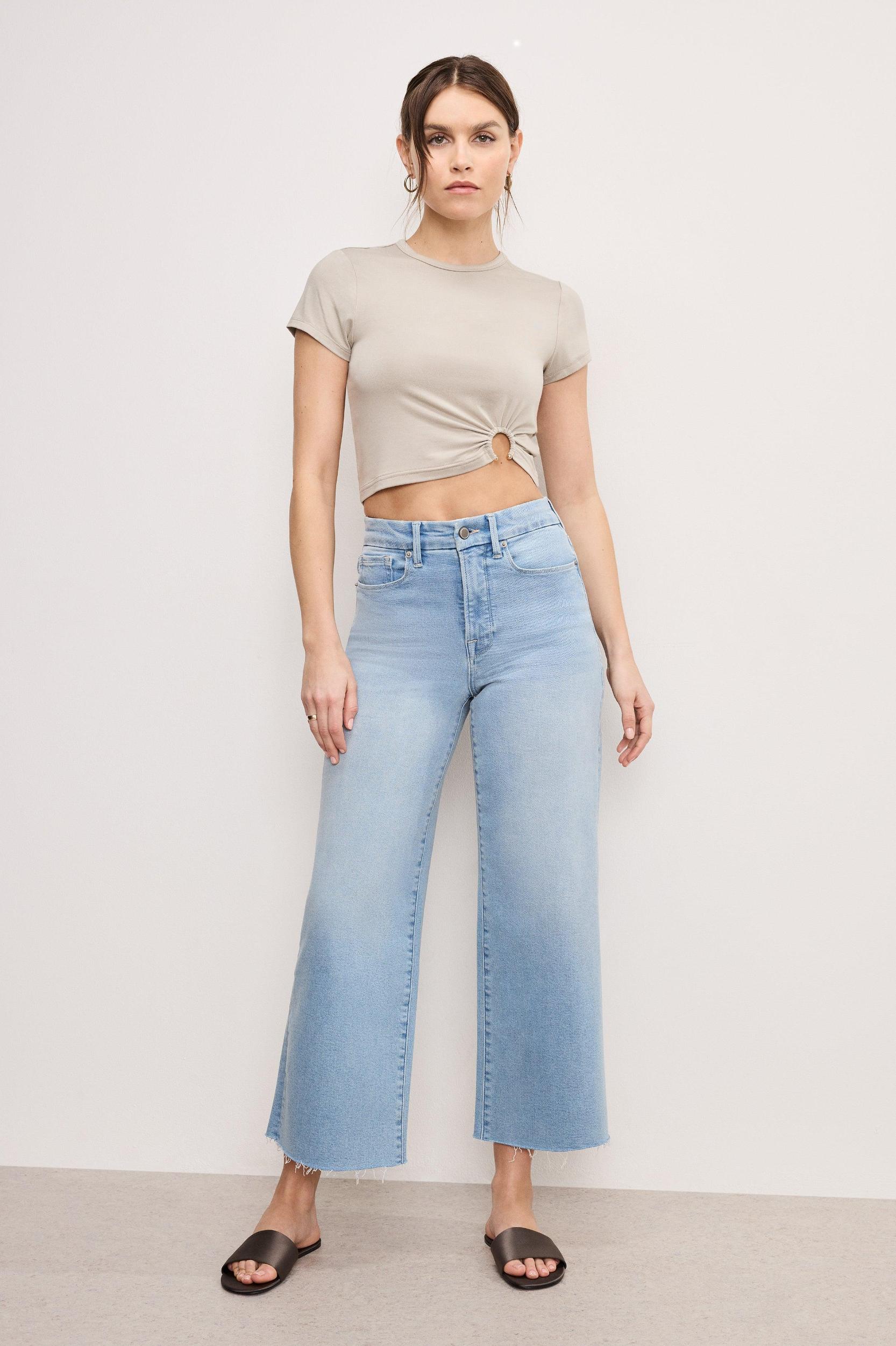 GOOD WAIST PALAZZO CROP COMPRESSION JEANS | INDIGO862 Product Image