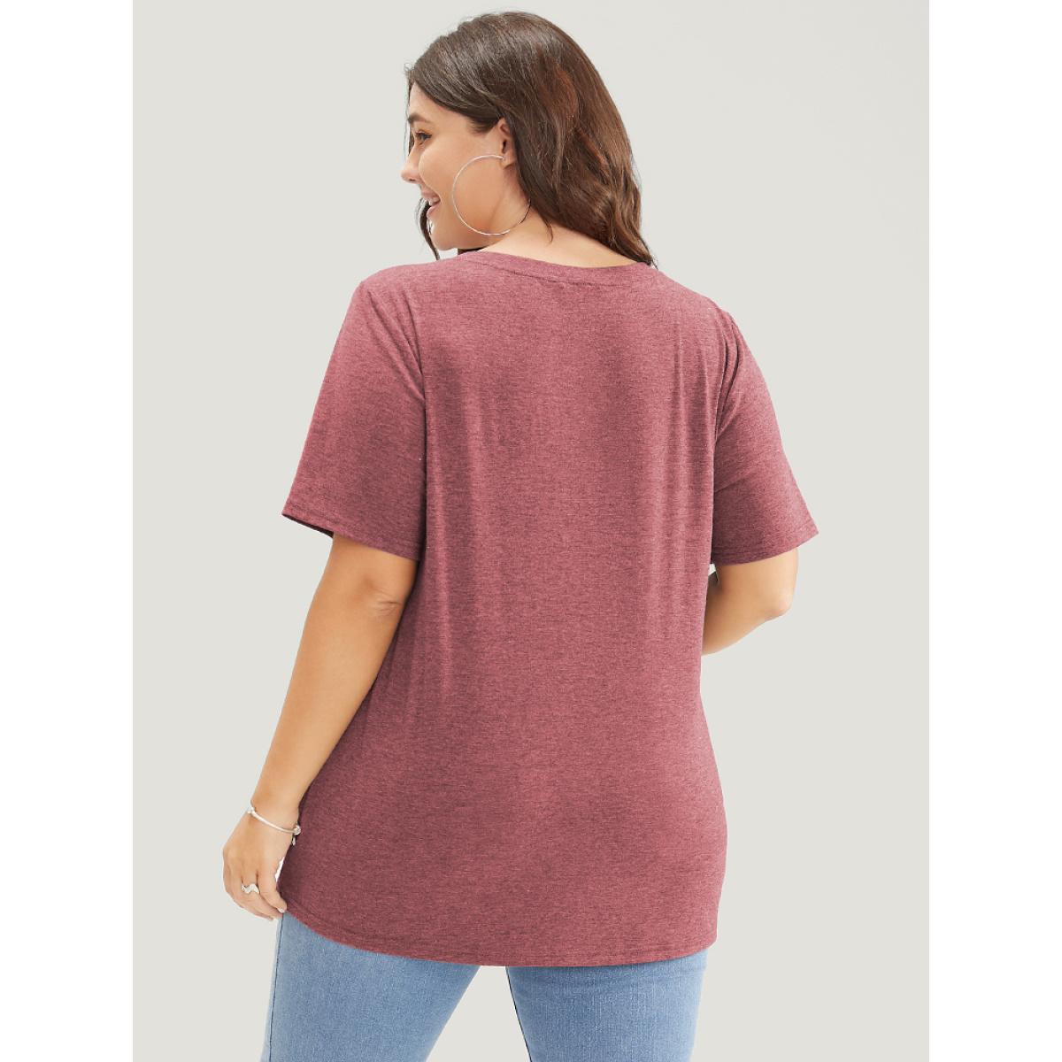 Plus Size Letter Print V Neck T-shirt Russet Women Casual Positive slogan Dailywear T-shirts BloomChic 14-16/1X Product Image