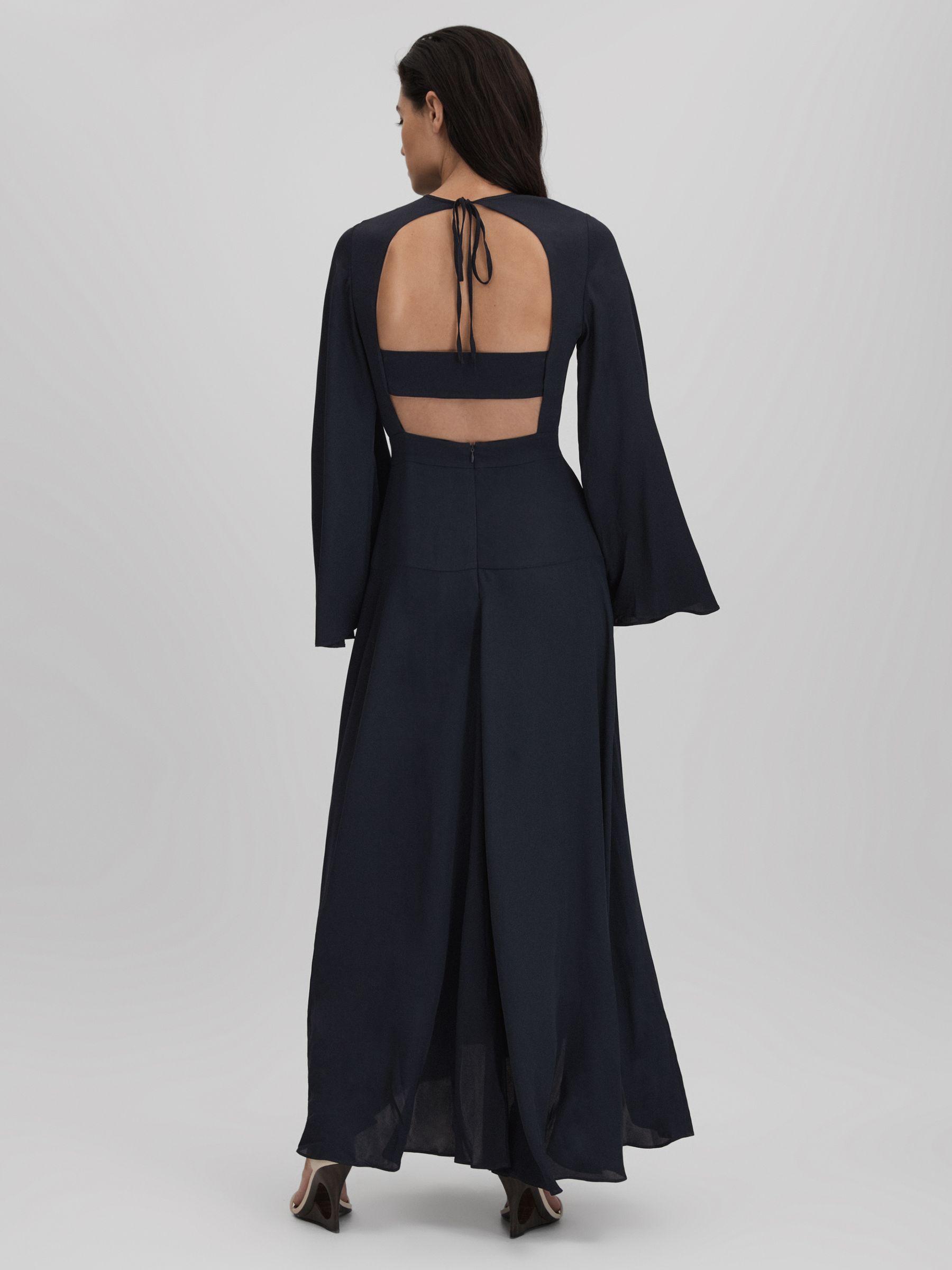 Flute Sleeve Midi Dress in Navy Product Image