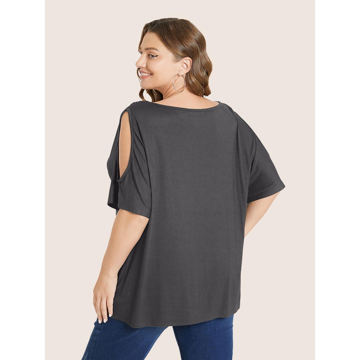 Plus Size Plain Cut Out V Neck T-shirt DarkBlue Women Elegant Cut-Out Plain V-neck Everyday T-shirts BloomChic 14-16/1X Product Image