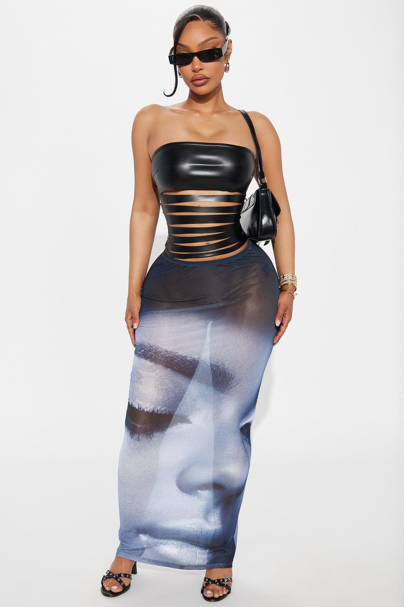 Femme Fatale Faux Leather Cut Out Tube Top - Black Product Image