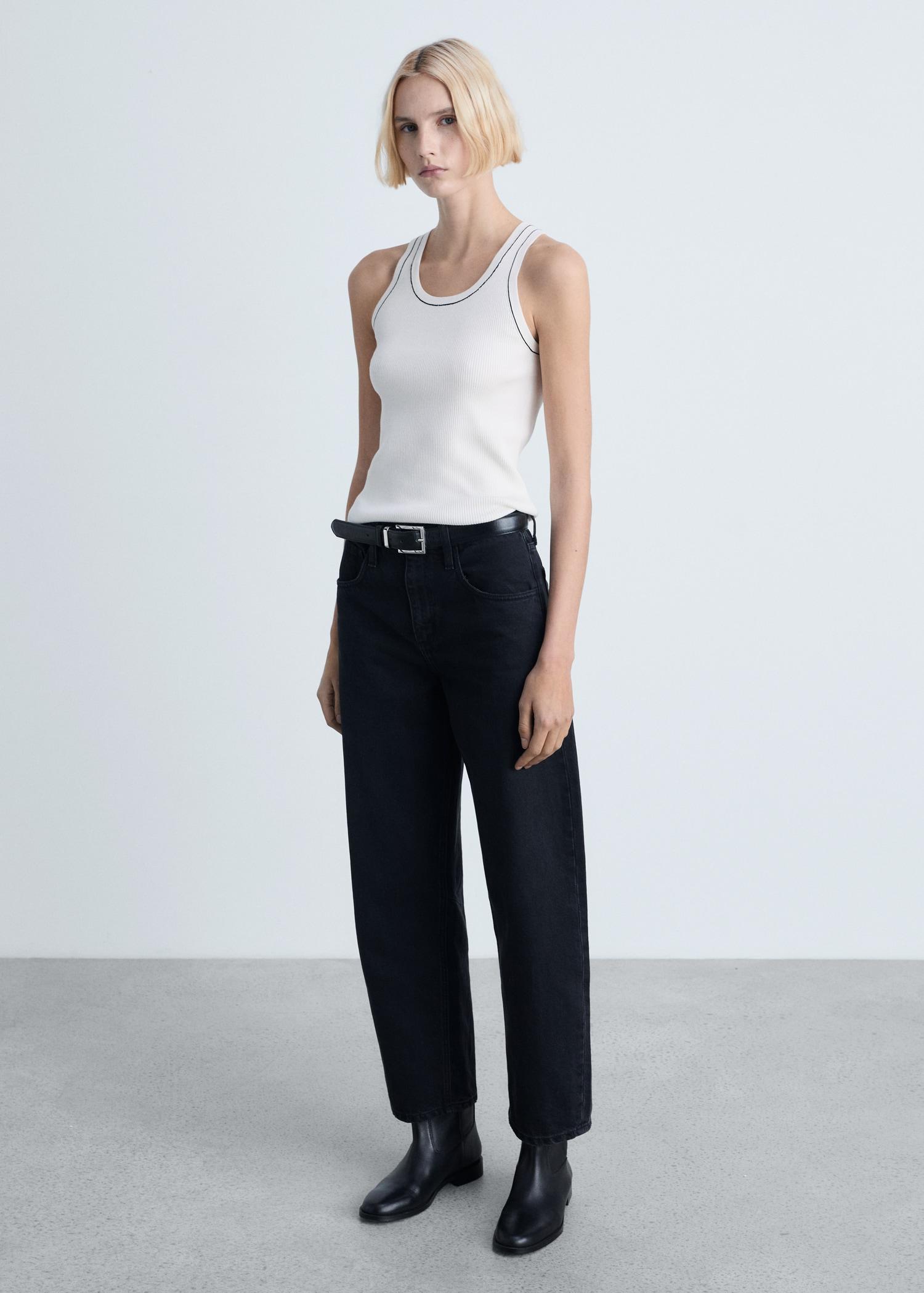 Ribbed top with contrasting trim - Women | MANGO USA Product Image