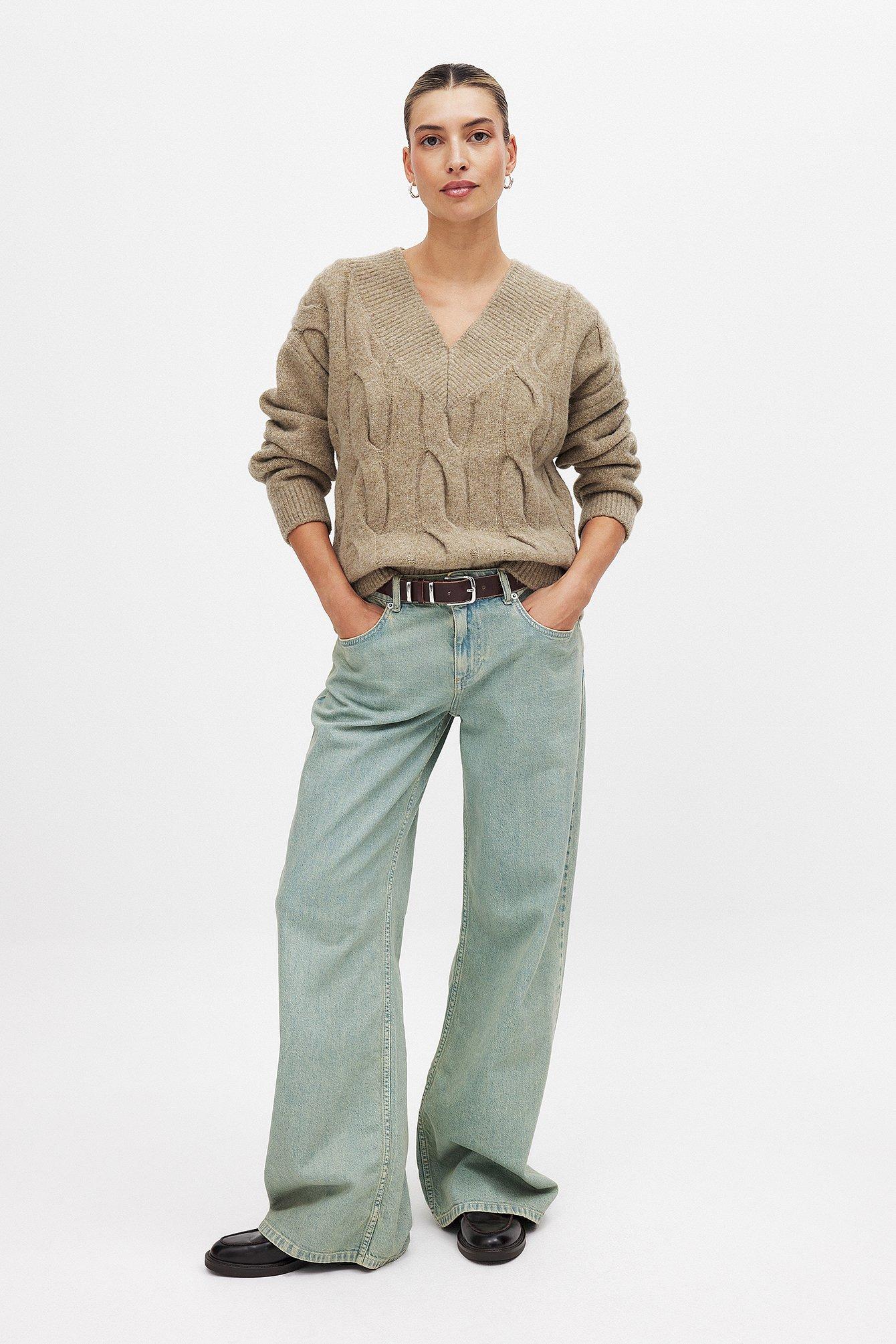 Knitted V-Neck Cable Sweater Product Image