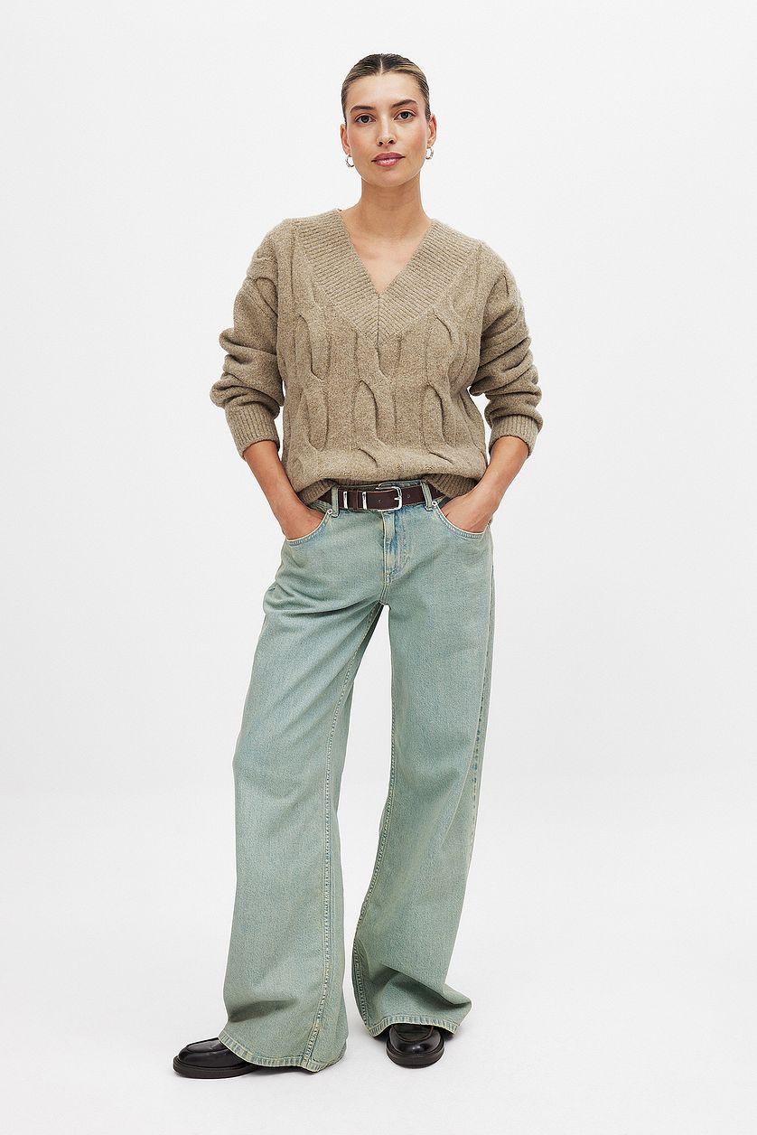 Knitted V-Neck Cable Sweater Product Image