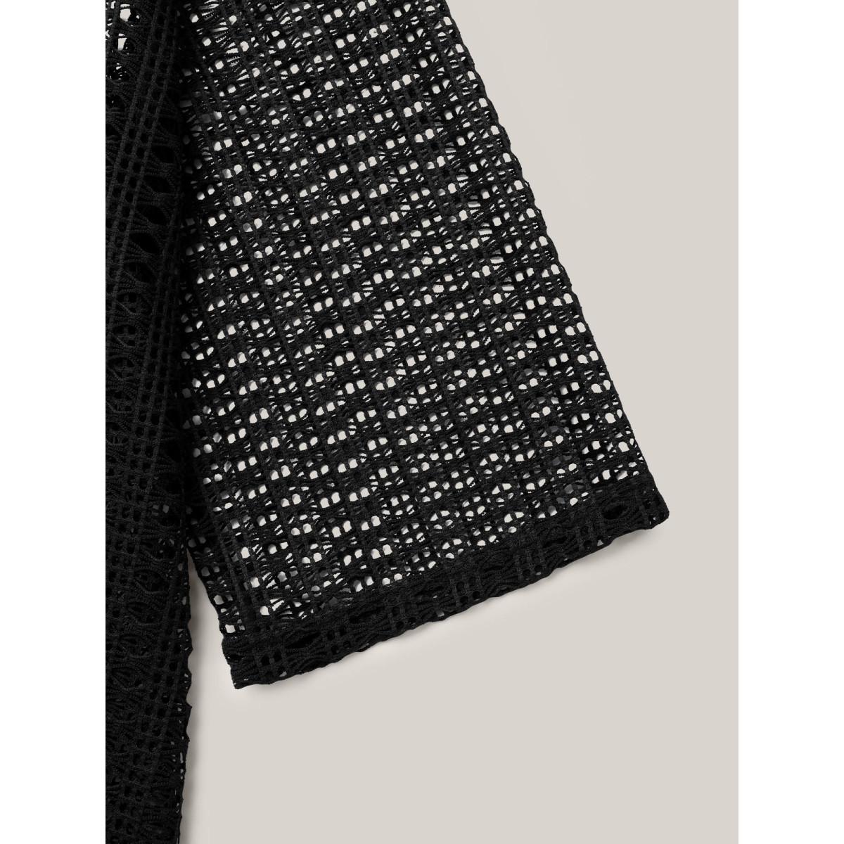 Plus Size Textured Sheer Round Neck Midi Dress Black Women Casual Cut-Out Knit Dresses Bloomchic 18-20/2X Product Image