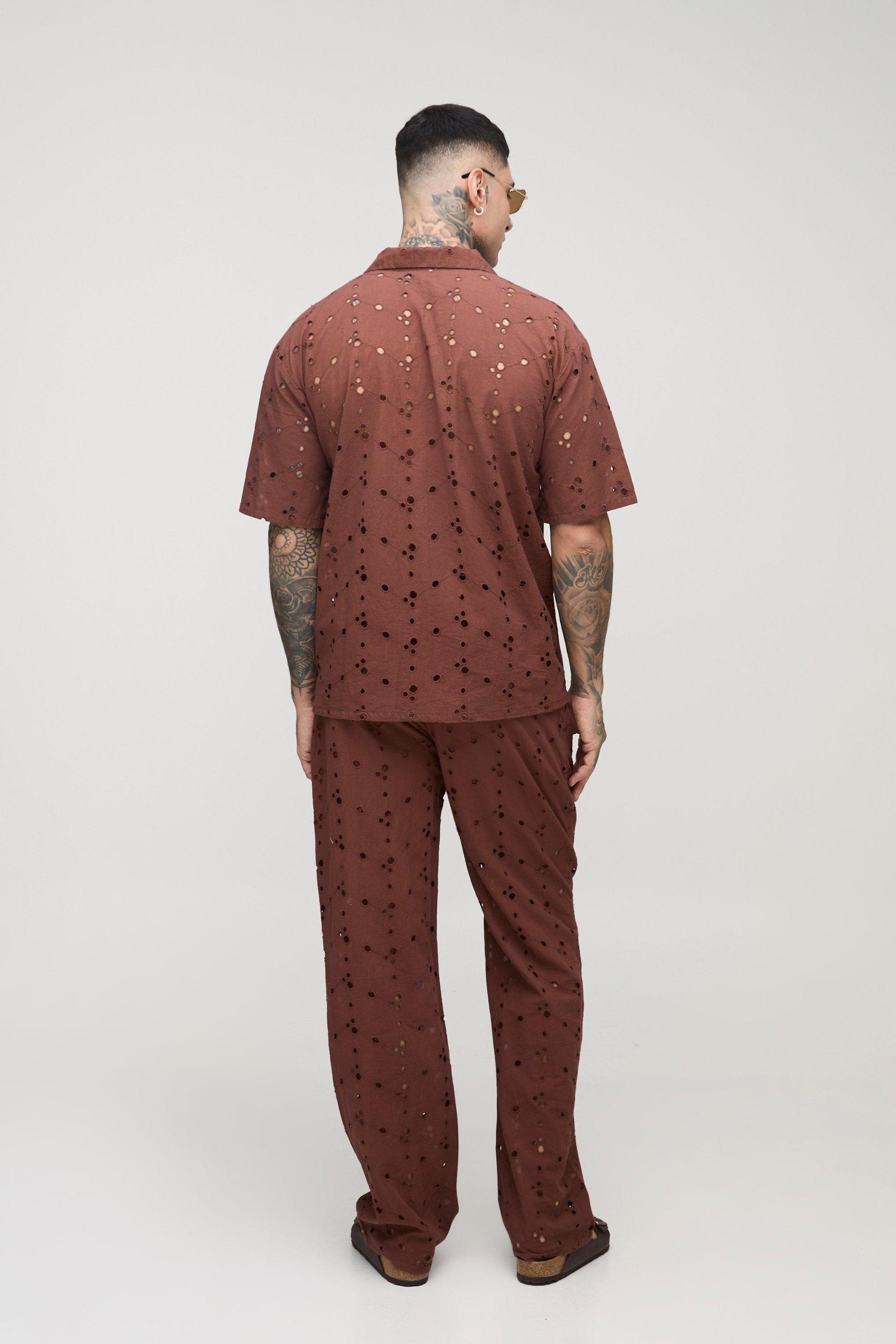 Tall Oversized Broderie Shirt & Trouser Set | boohooMAN USA Product Image
