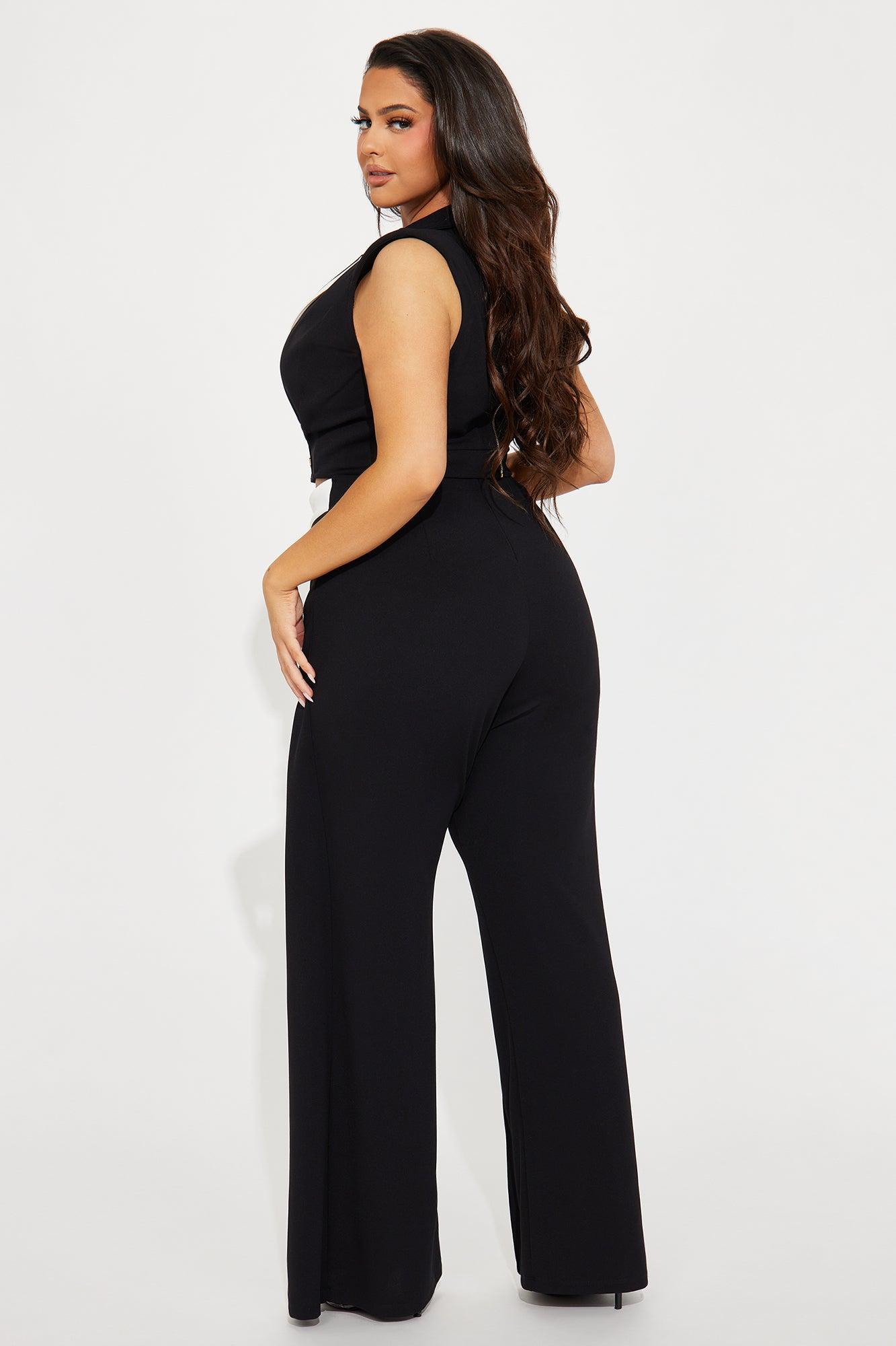 Amelia Vest Pant Set - Black/White Product Image