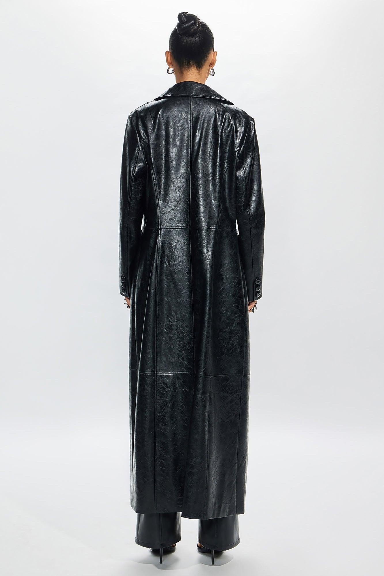 Helena Faux Leather Trench Coat - Black Product Image