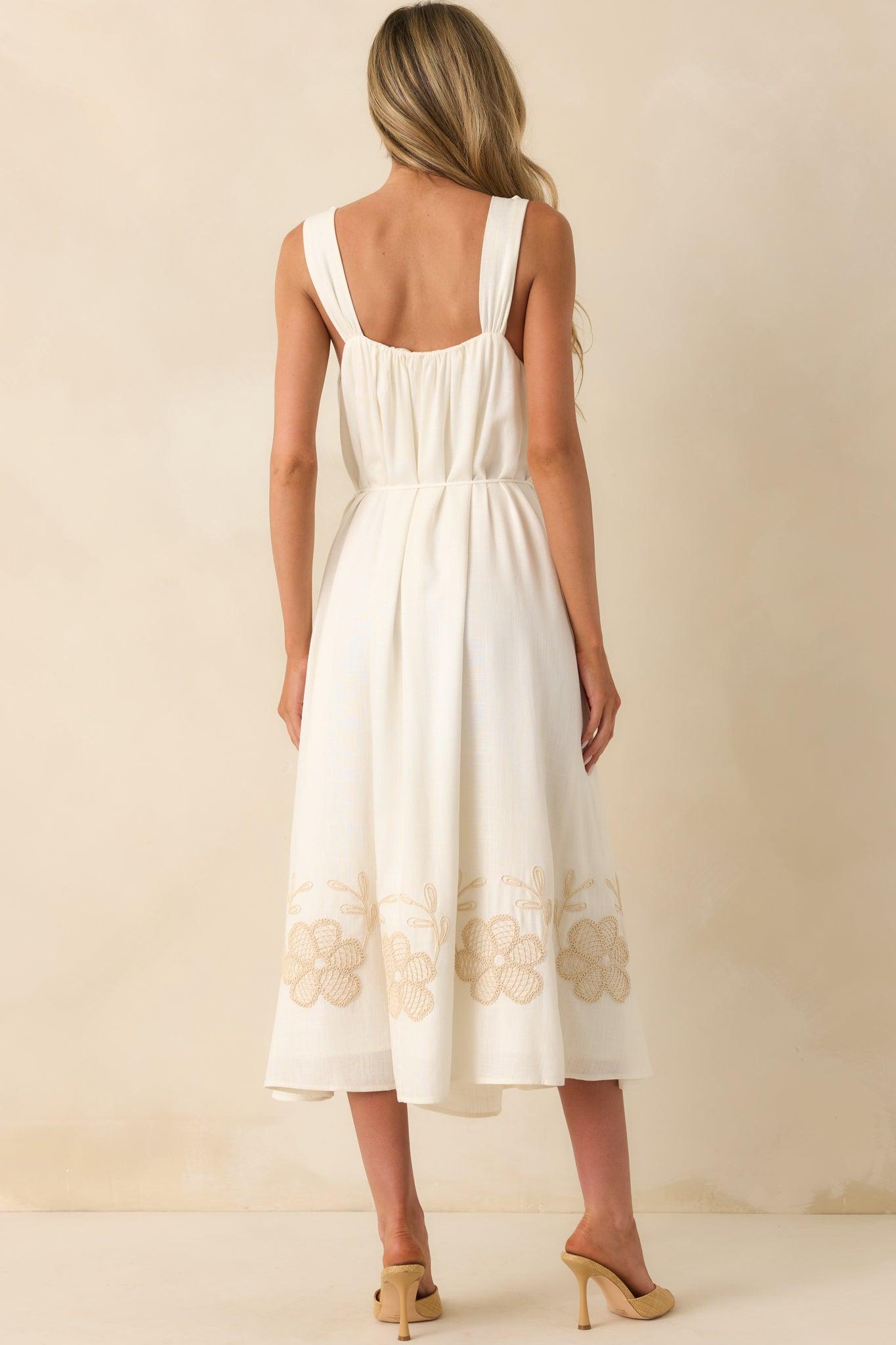 Living In The Moment Ivory Linen Blend Embroidered Maxi Dress Product Image