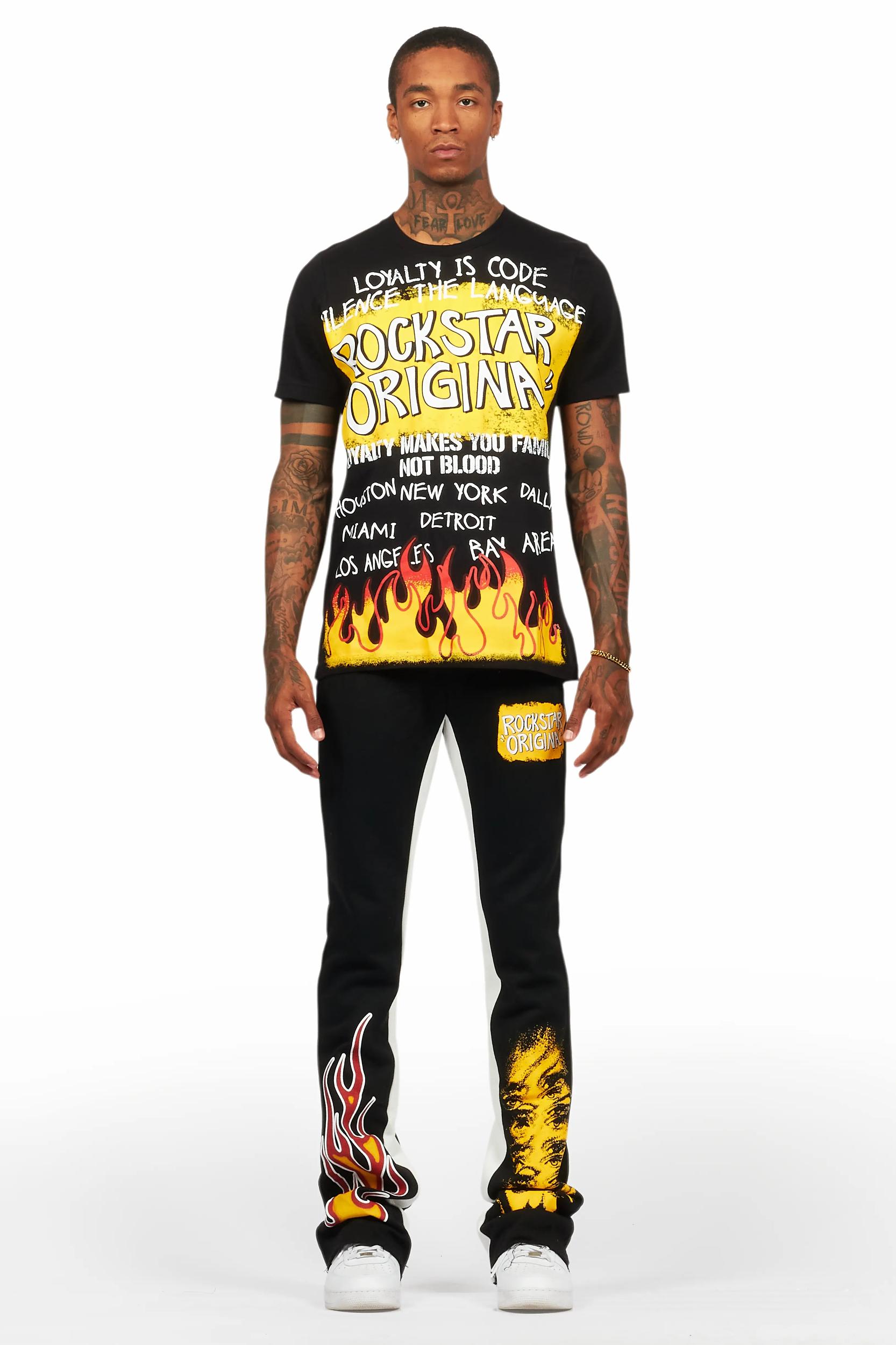 Beno Black T-Shirt/Baggy Stacked Pant Set Male Product Image