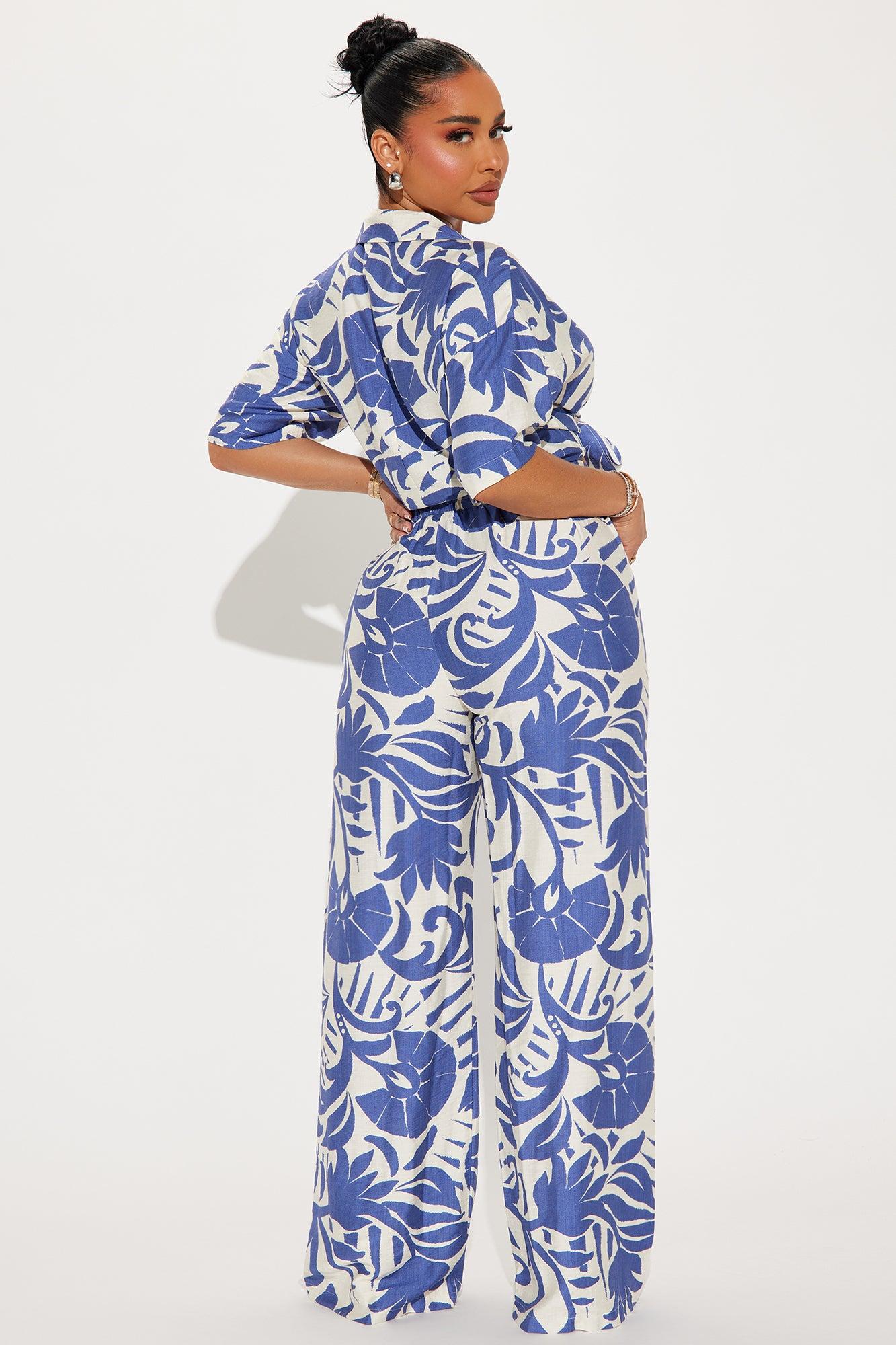Mykonos Linen Pant Set - Blue/combo Product Image