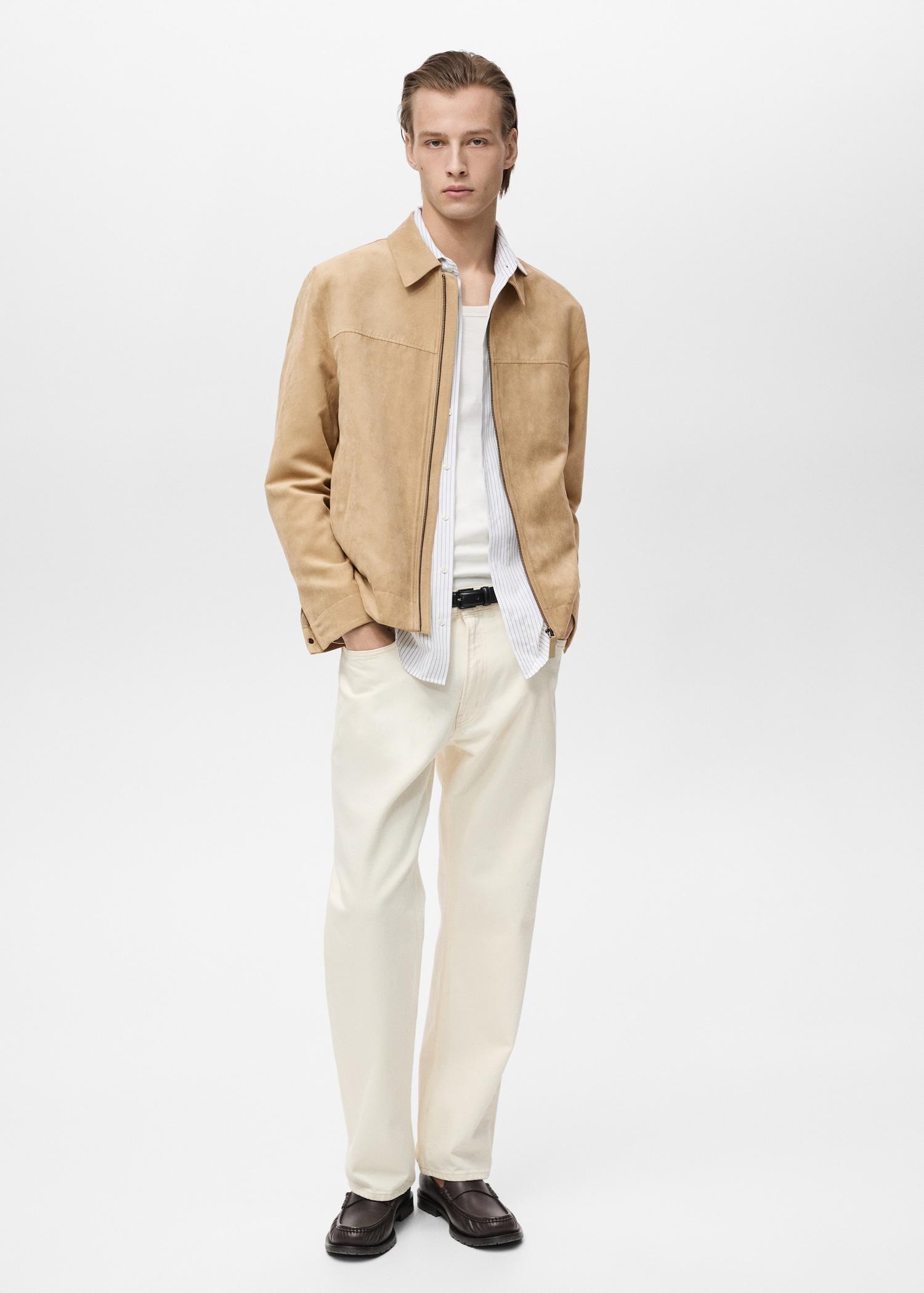 Suede-effect jacket with zip - Men | MANGO USA Product Image