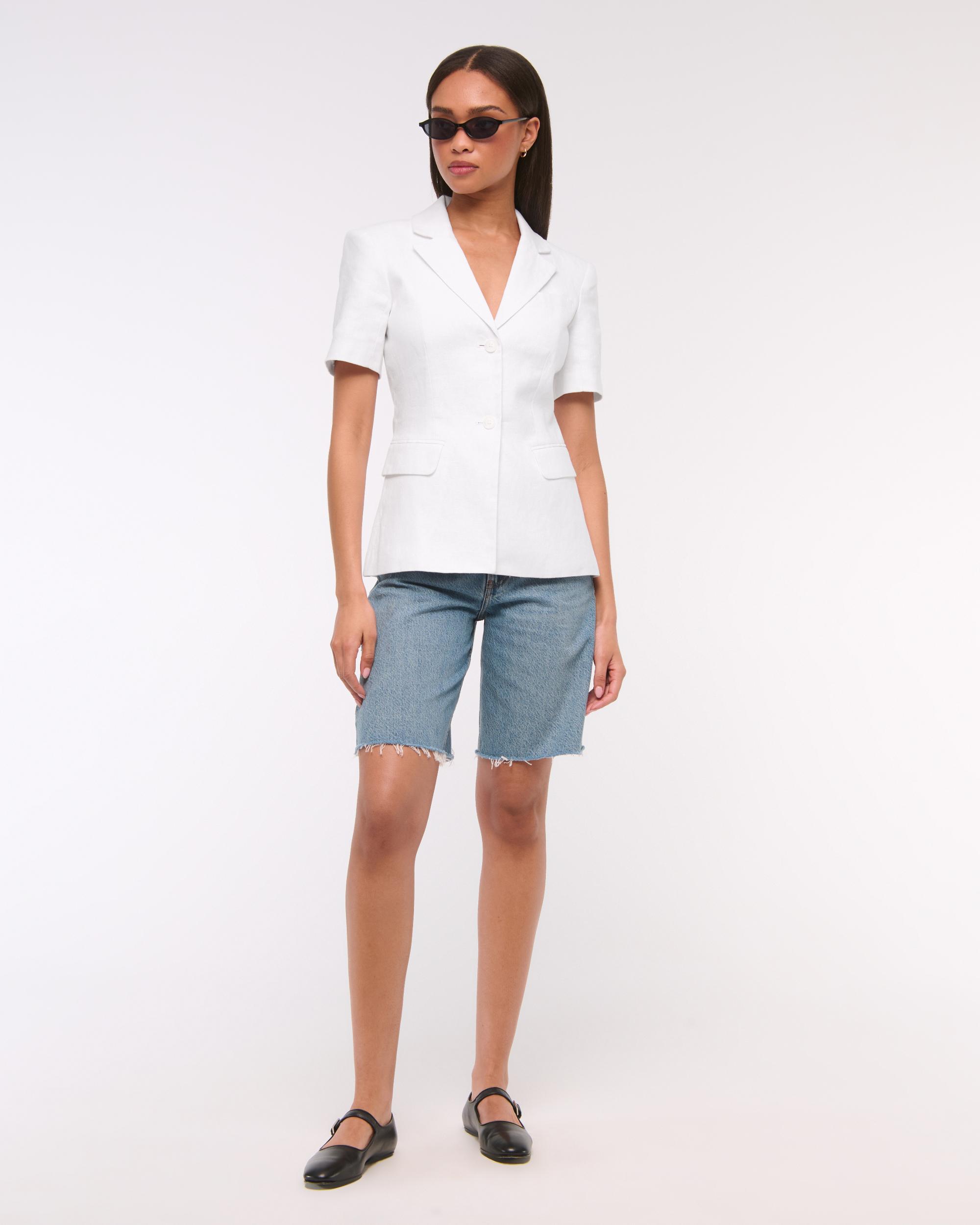 Short-Sleeve Premium Linen Blazer Product Image