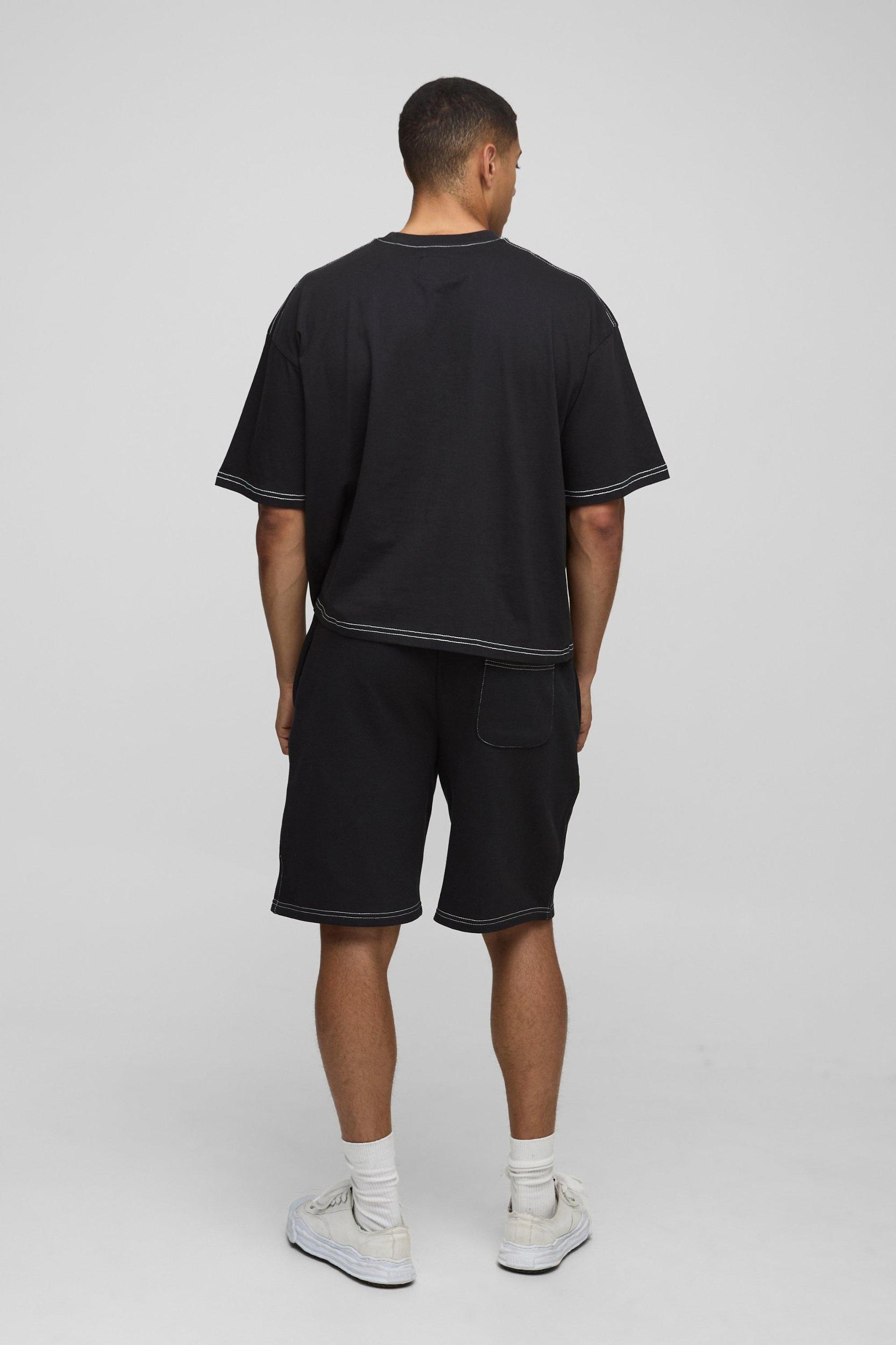 Oversized Boxy Official Contrast Stitch T-shirt and Short Set | boohooMAN USA Product Image