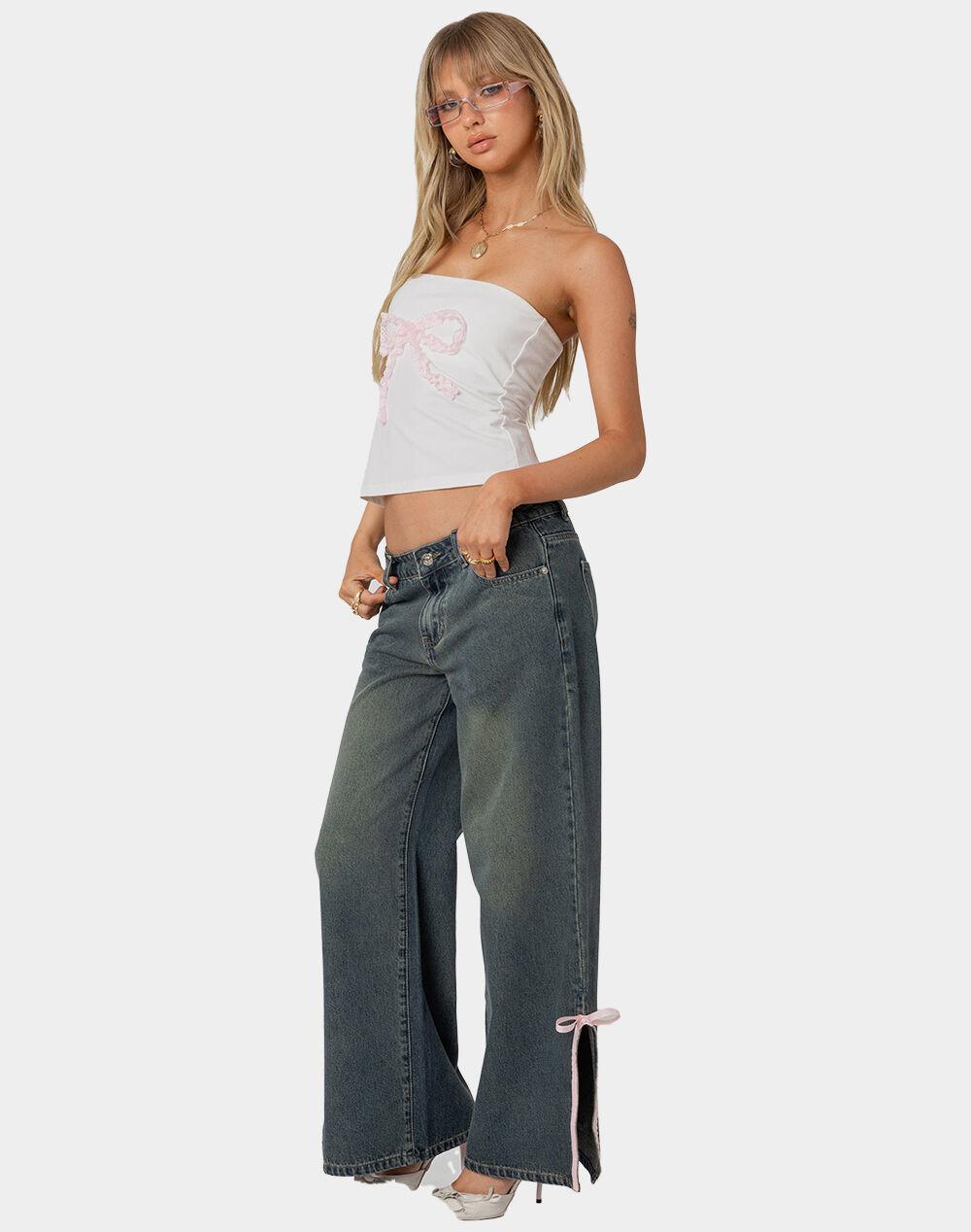 EDIKTED Lace Bow Built In Bra Tube Top - WHITE Product Image