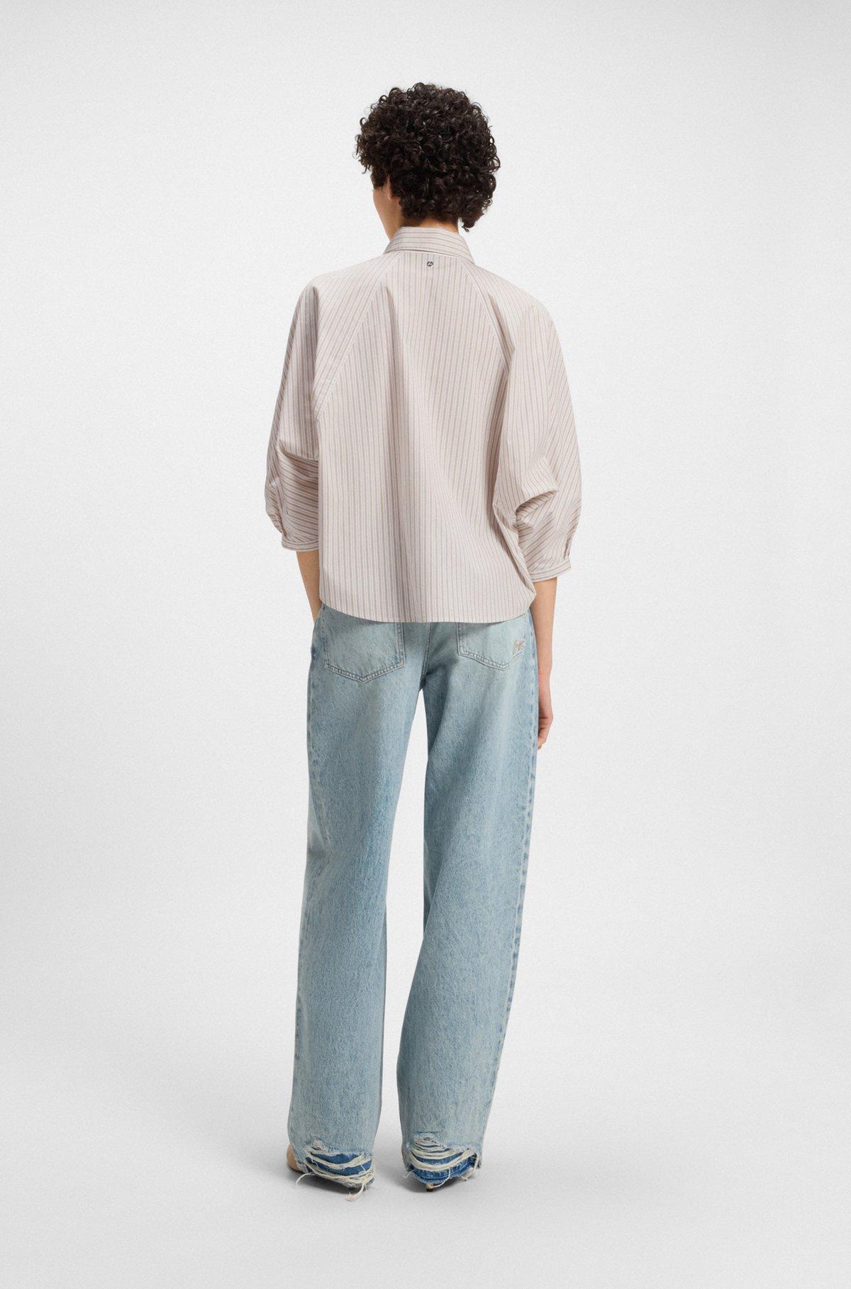 BOSS - Relaxed-fit blouse in striped cotton poplin - Brown Product Image