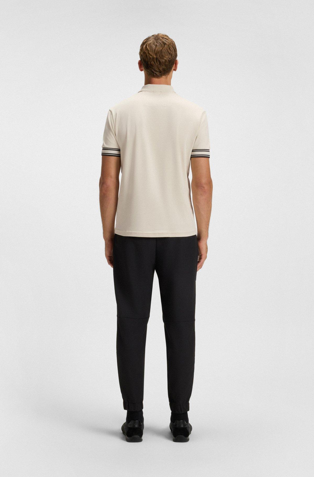 Slim-fit polo shirt in cotton with striped collar Product Image