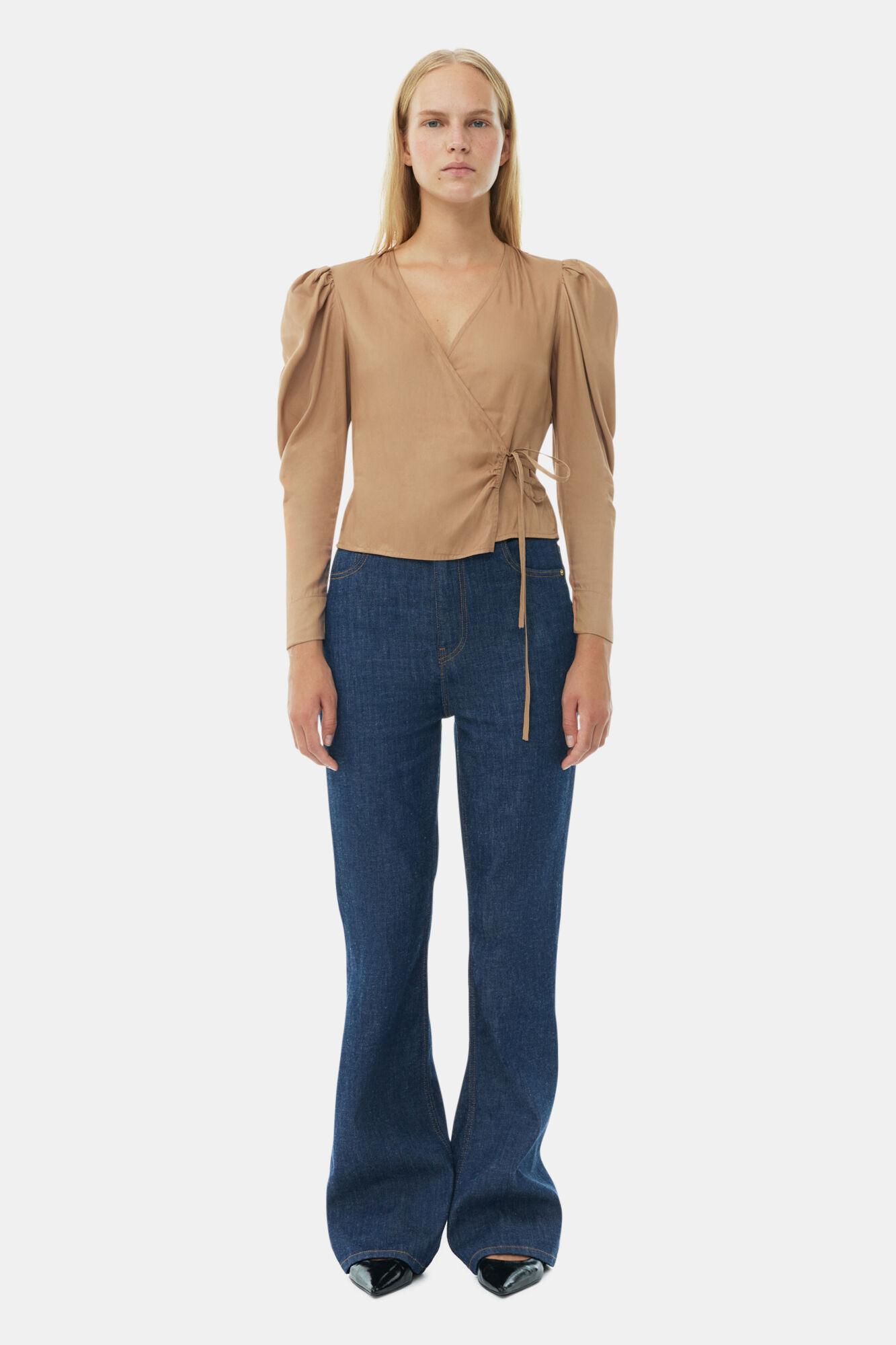 Brown Twill Wrap Blouse Product Image