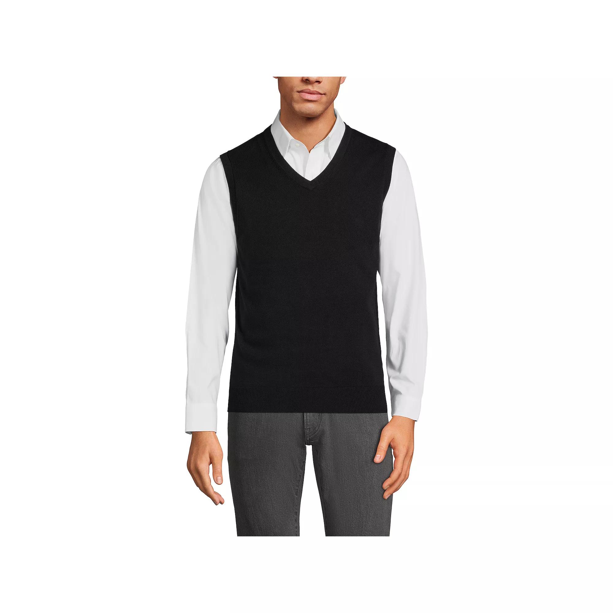 Men's Lands' End Fine Gauge Cotton Sweater Vest, Size: Medium, Black Product Image