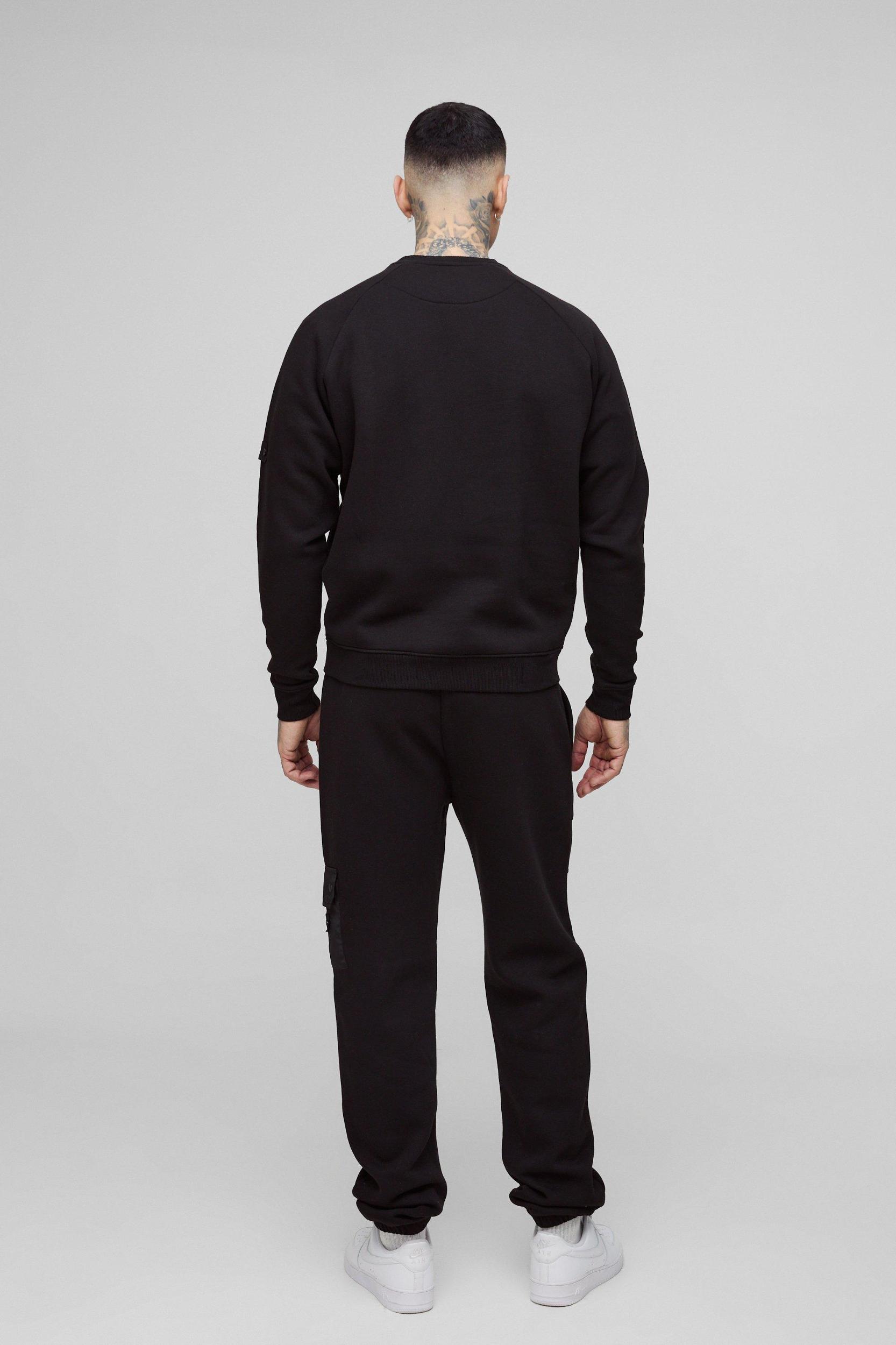 Tall Twill Utility Pocket Woven Tab Jersey Tracksuit | boohooMAN USA Product Image