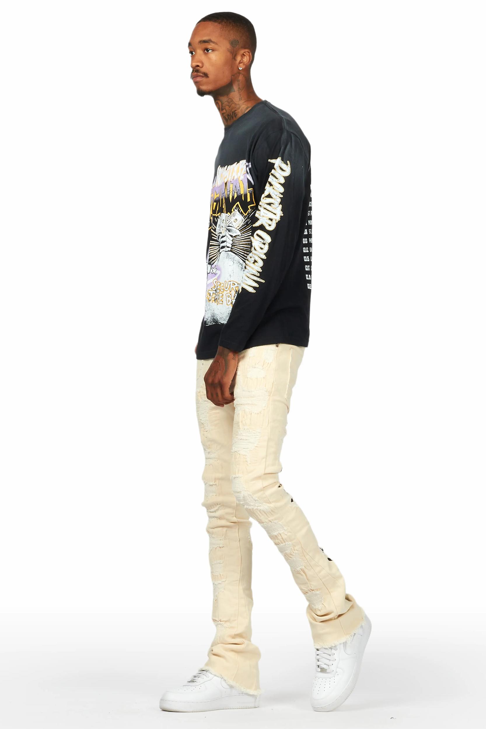 Sigmund Beige Stacked Flare Jean Male Product Image