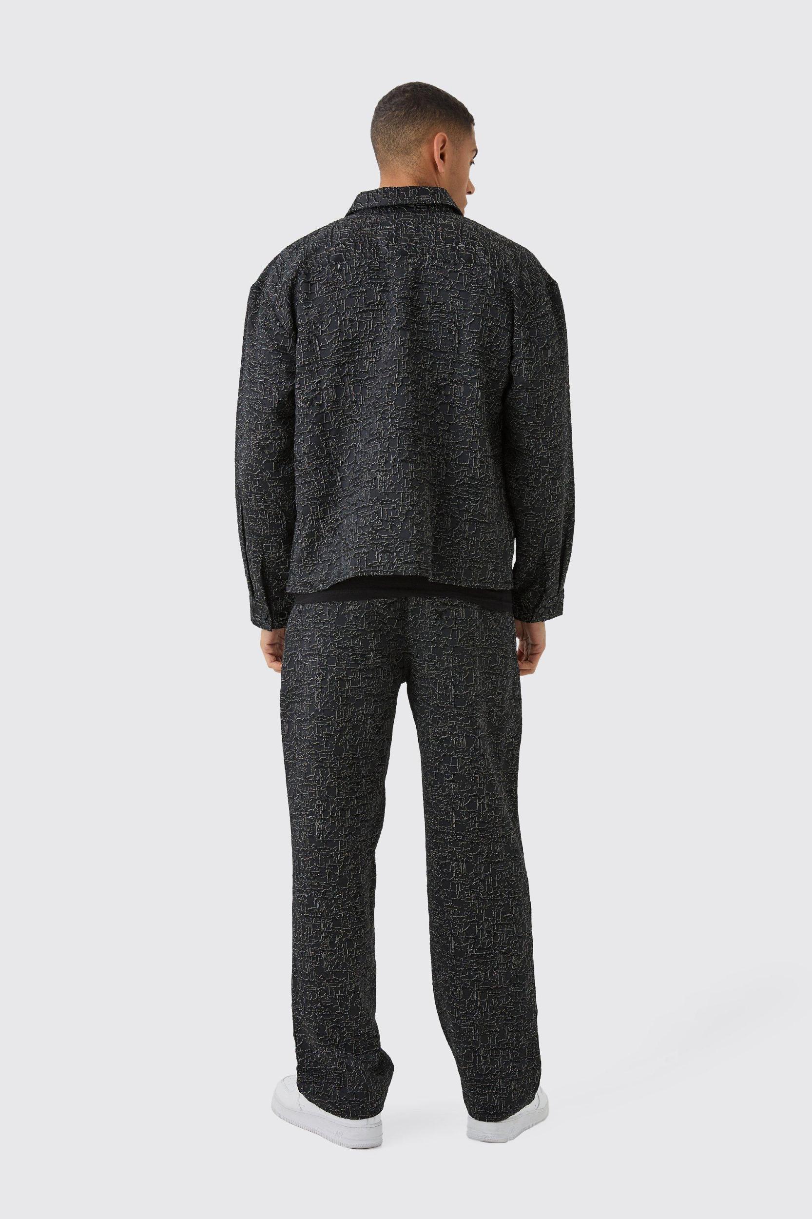 Relaxed Fit Jacquard Abstract Pattern Pants | boohooMAN USA Product Image