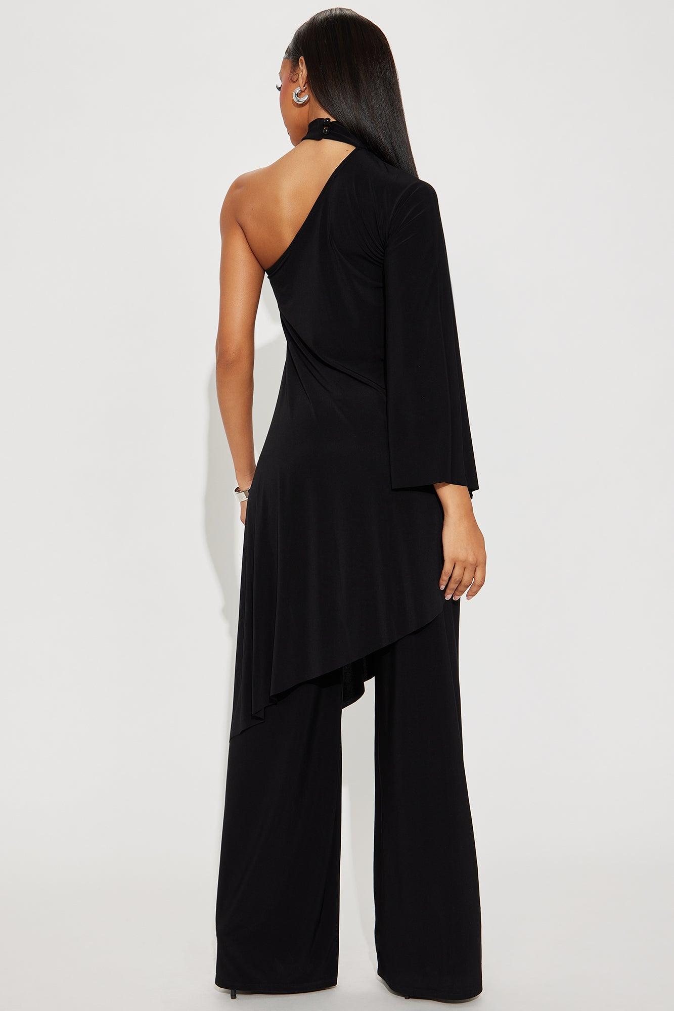 Draped Devotion One Shoulder Pant Set  - Black Female Product Image