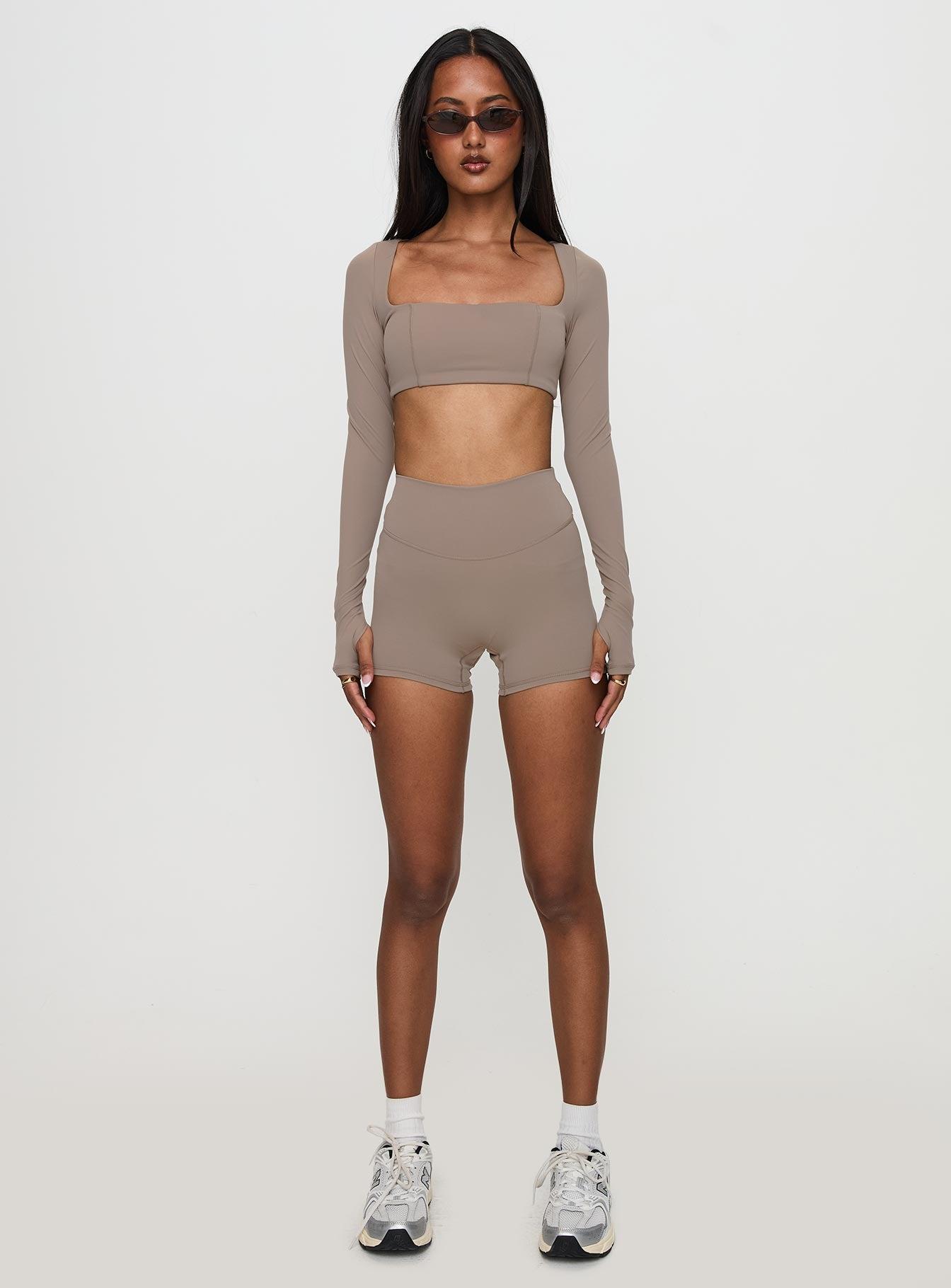 Set Point Active Square Neck Long Sleeve Top Taupe Product Image