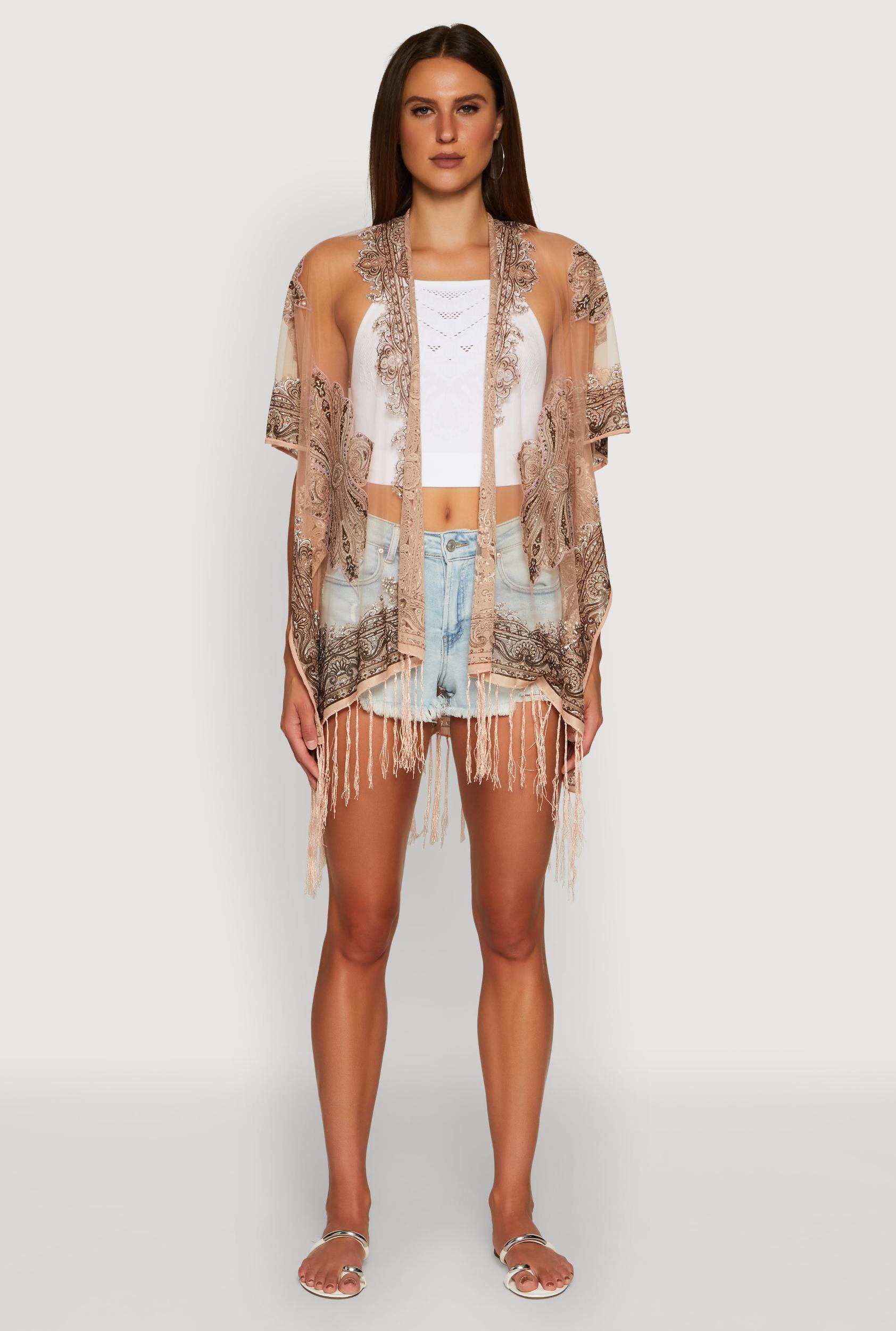 Paisley Cover Up Kimono with Fringe Female Product Image