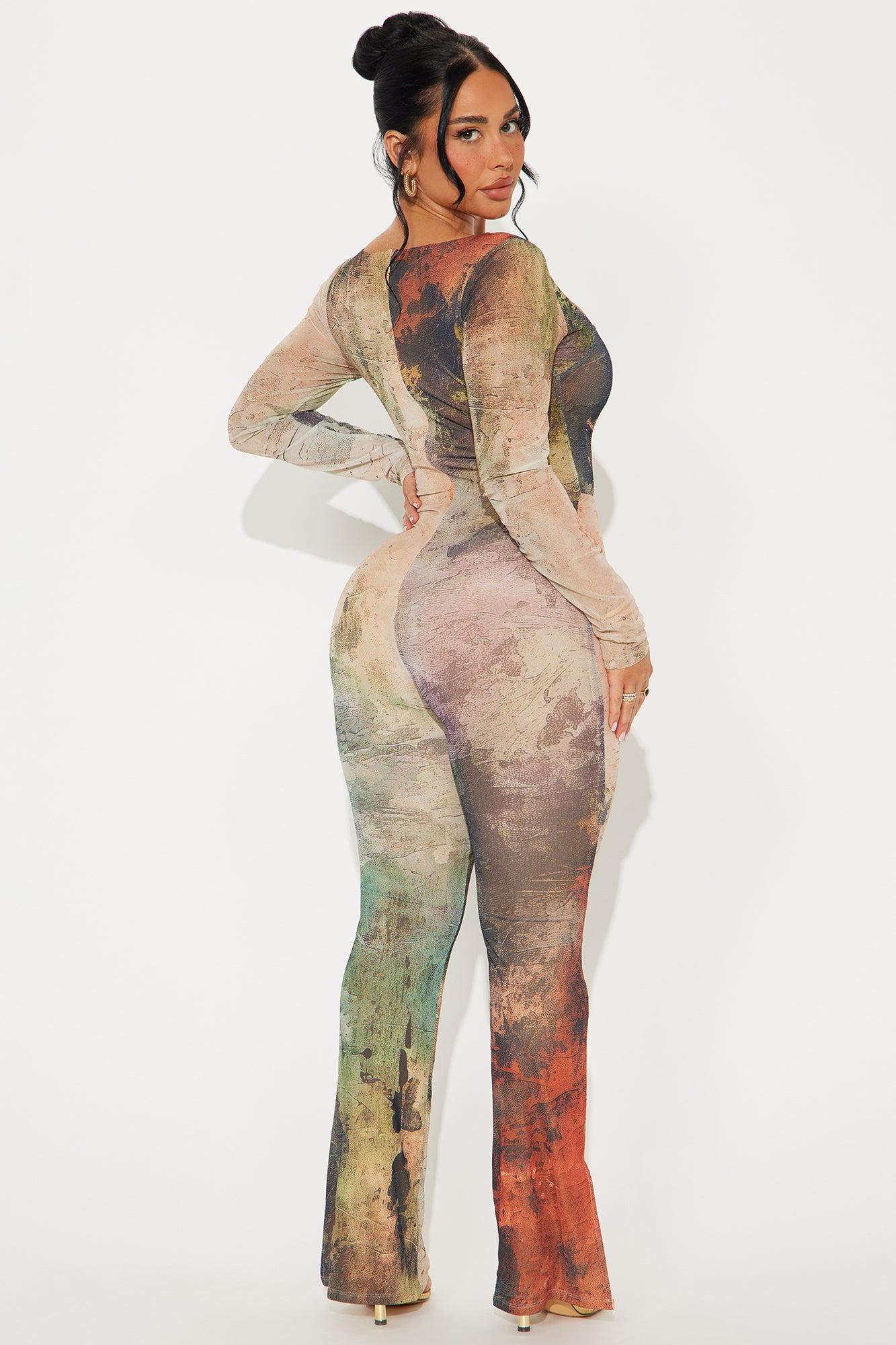 Lost In The Trance Mesh Jumpsuit - Sage/combo Product Image