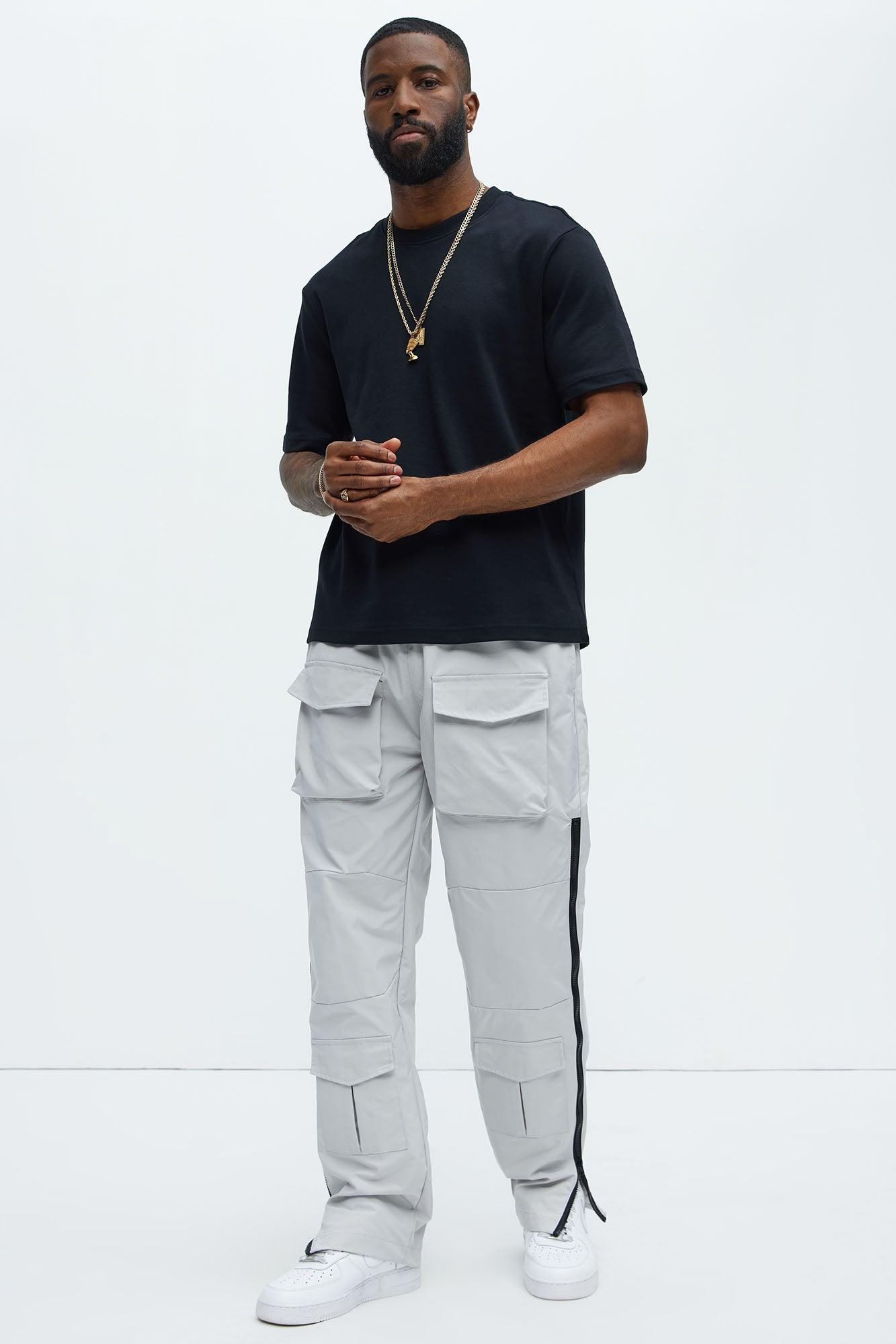 All Along Zipper Straight Nylon Cargo Pants - Grey Product Image