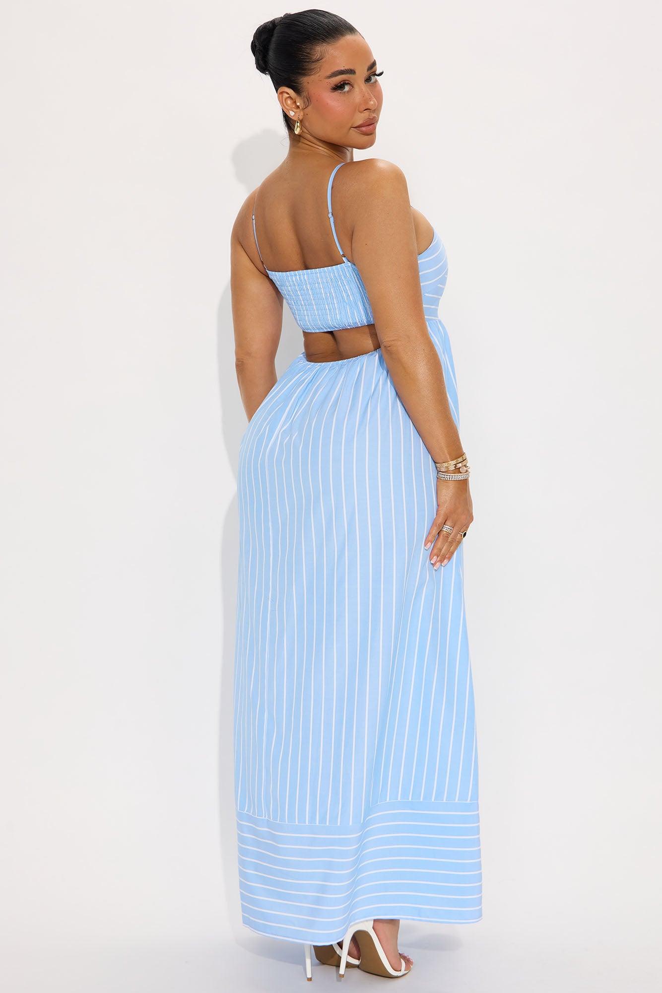 Sabrina Striped Poplin Maxi Dress - Light Blue Product Image