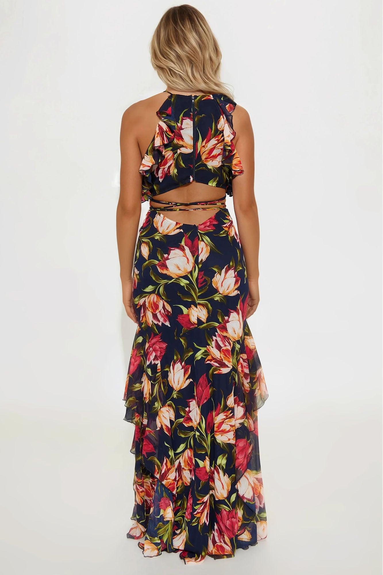 Rosana Ruffle Maxi Dress - Navy Female Product Image