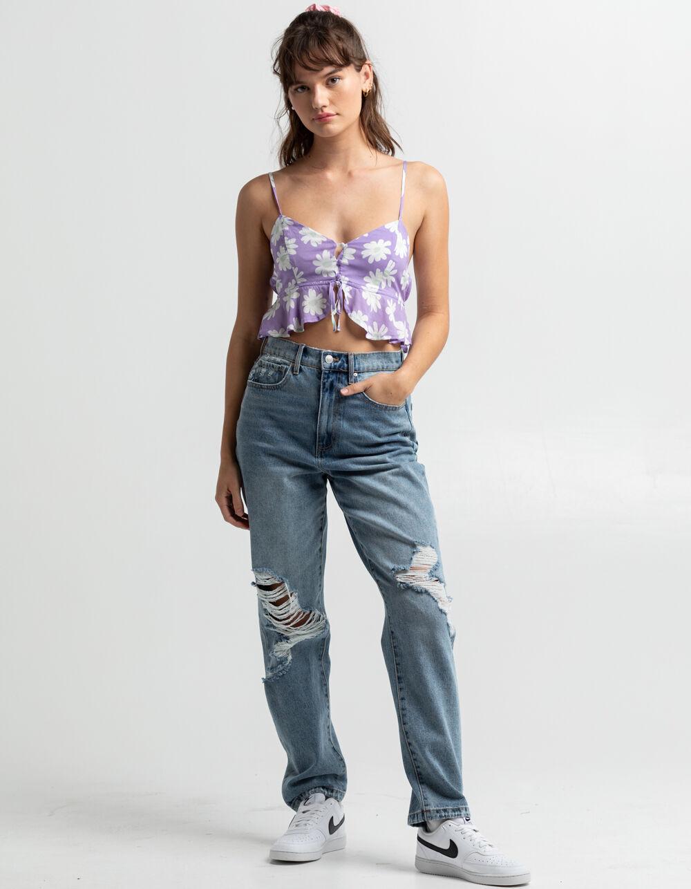 FULL TILT Floral Split Button Front Womens Cami - LAVENDAR Product Image