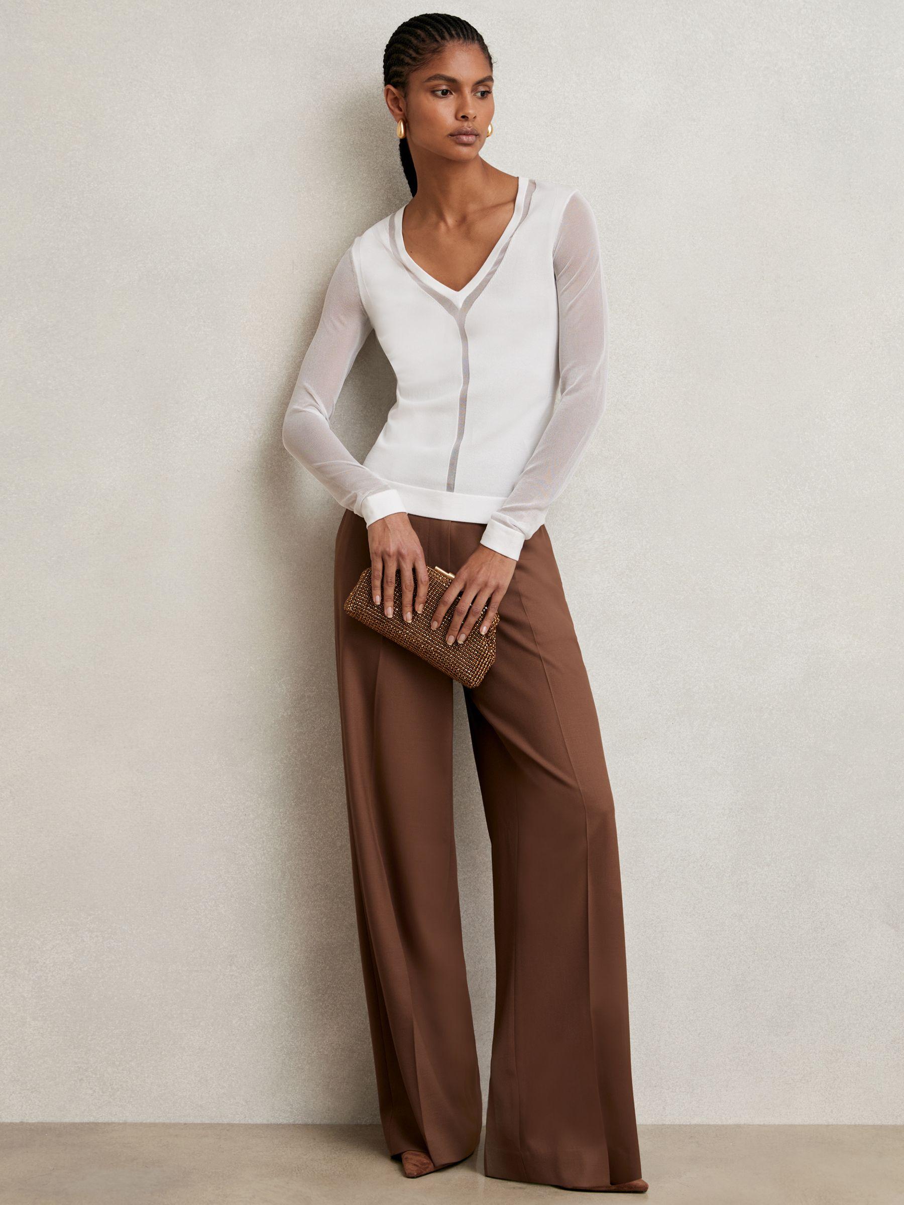 Sheer-Detail V-Neck Top in White Product Image